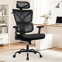 Vista 8 de Silla de Oficina Ergonómica de Respaldo Alto Silla de Escritorio con Soporte Lumbar, Silla de Computadora de Malla Transpirable con Reposabrazos