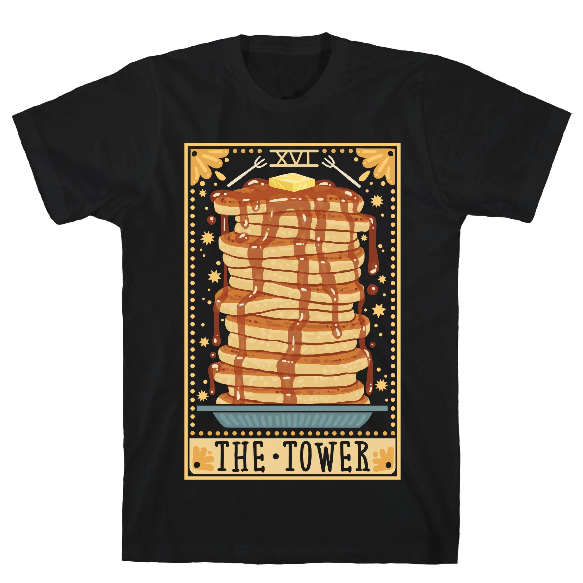 LookHUMAN Tarot Card: The Tower (of Pancakes) Black Men's Cotton Tee