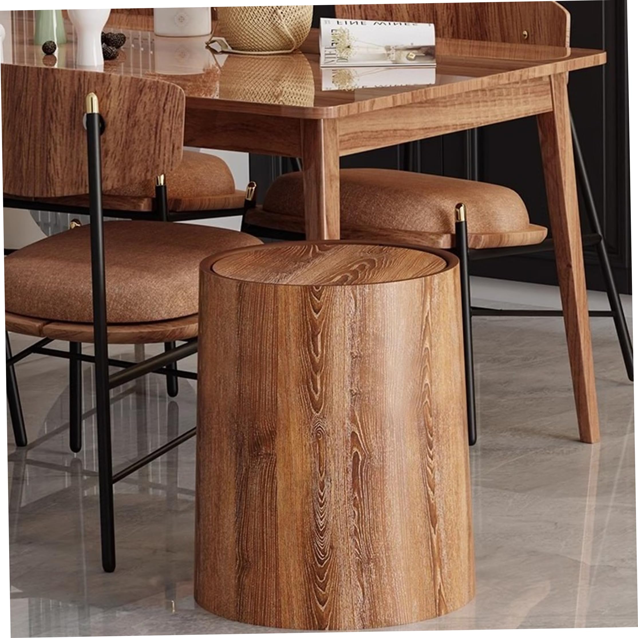 Pattumiera Coperta, Pattumiera con Parte Superiore Oscillante a Doppio Strato con Coperchio Cestino per Rifiuti in plastica con Grana del Legno per Home Office Hotel, 9X11 Pollici, Marrone, Pattumier