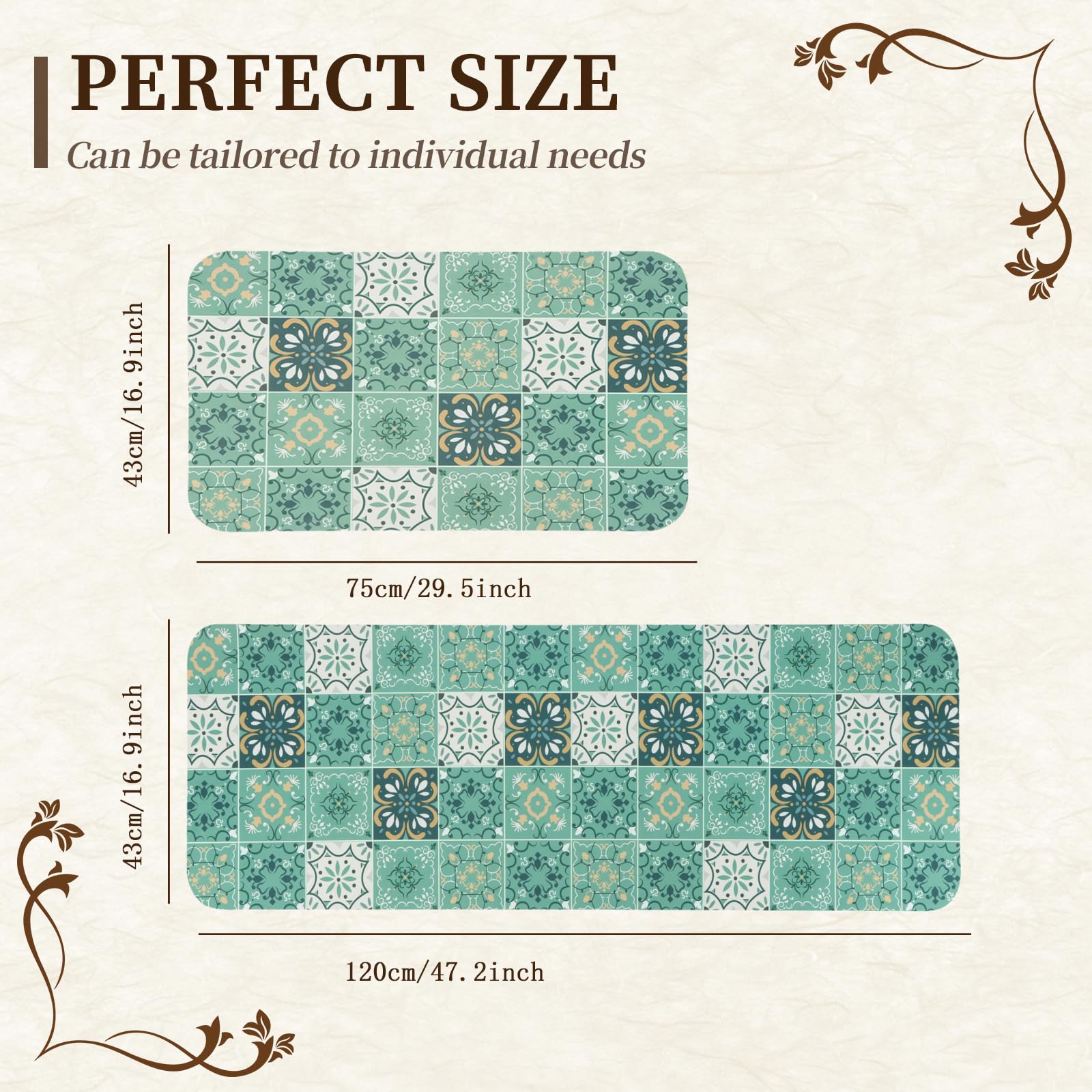 Set Tappeti da Cucina, 2 Pezzi Antiscivolo Tappetini da Cucina e Tappeti Runner Set, Supporto in Gomma Super Assorbente Tappetini Lavabili, 43x75 + 43x120cm