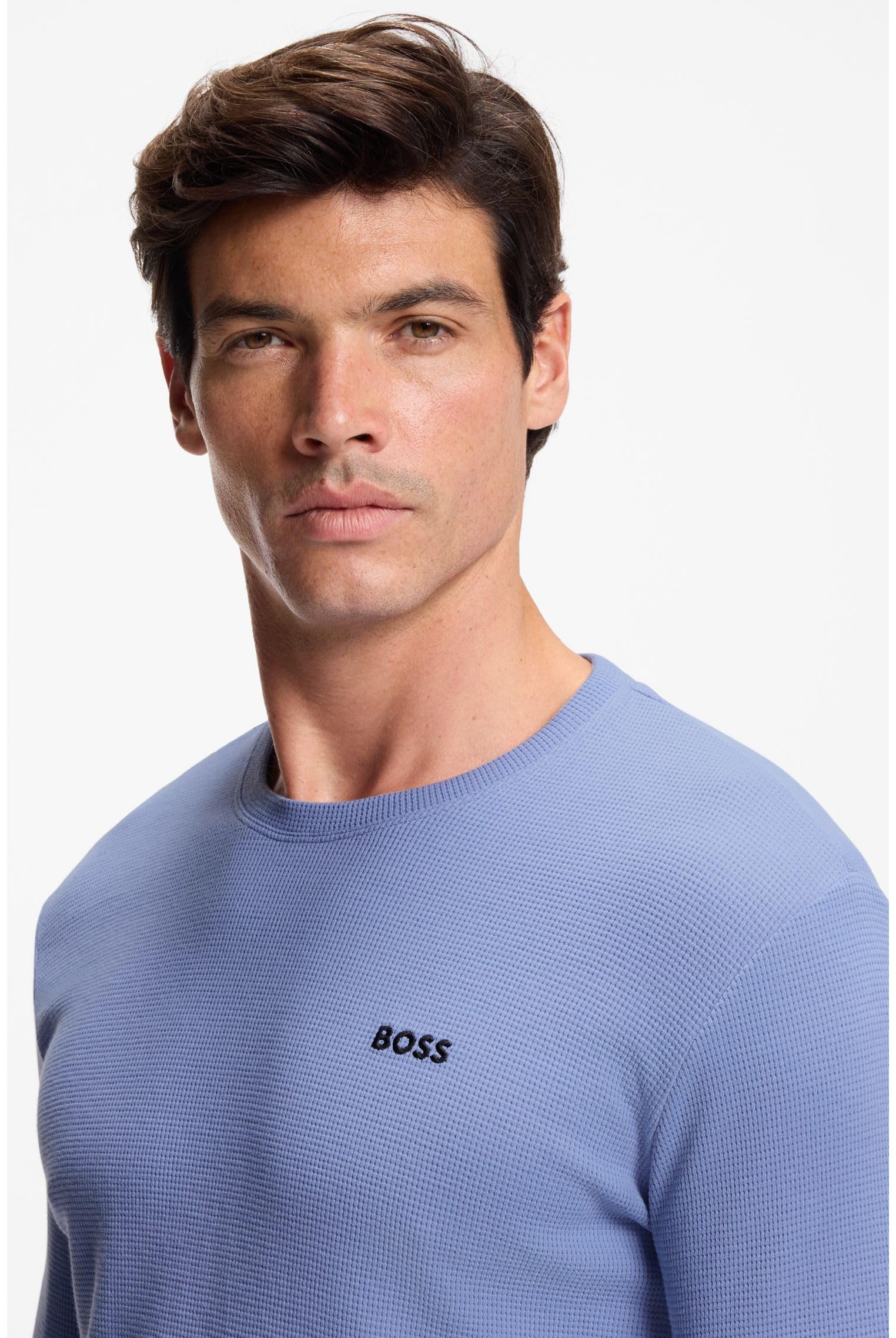 BOSS Hommes Waffle LS-Shirt T-Shirt de Pyjama en Coton mélangé à Logo brodé