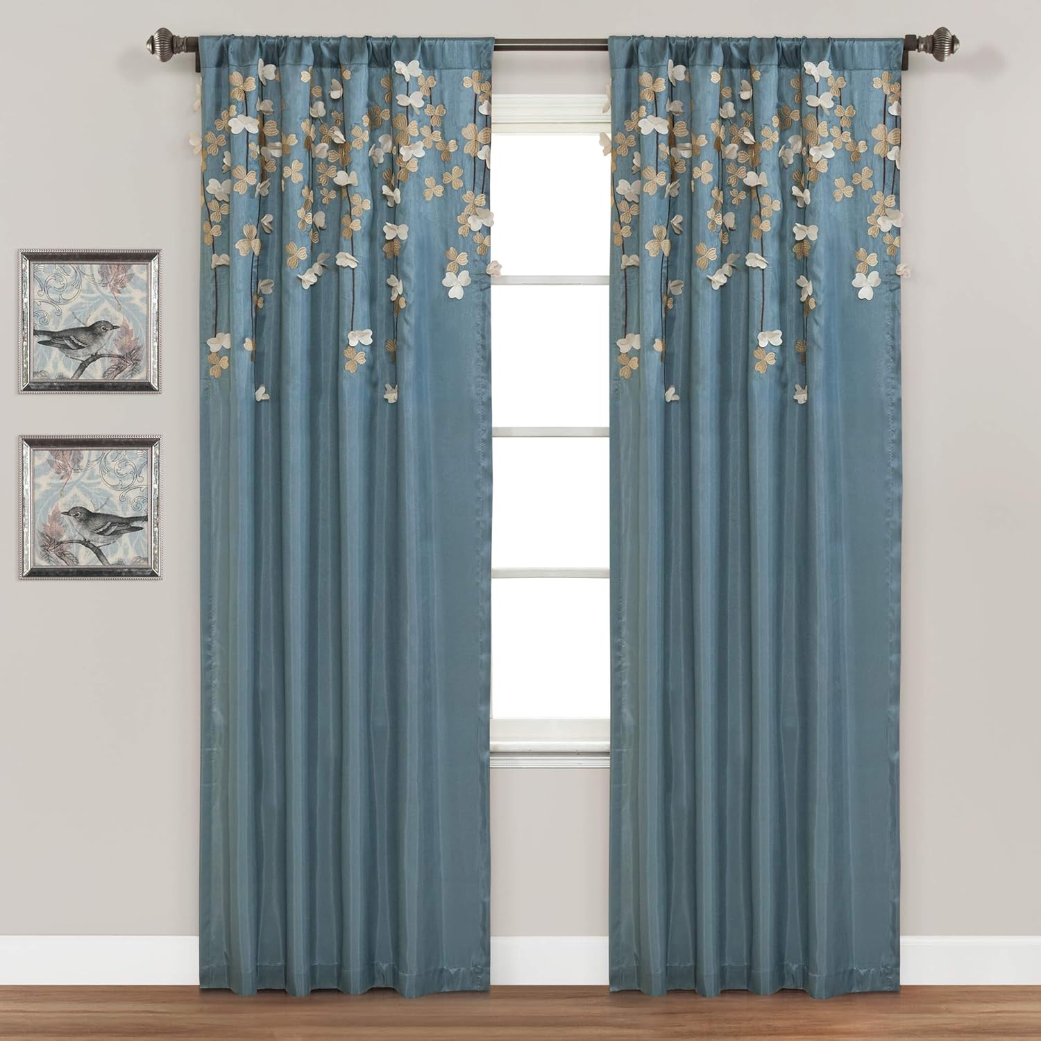Lush Decor Flower Drops Window Curtain Single Panel, 95" L x 42" W, Blue