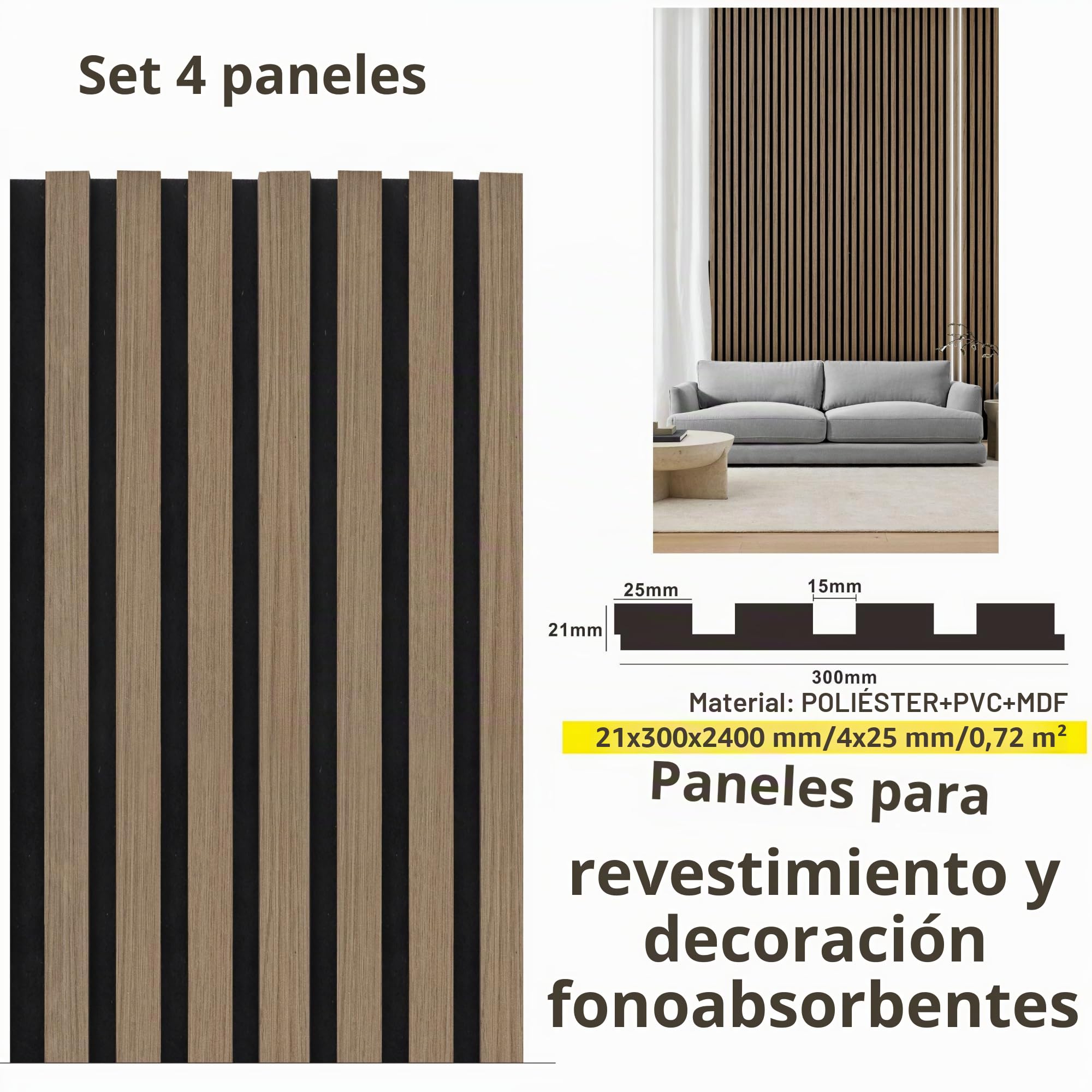 Juego de 4 paneles de pared con efecto de láminas para revestimiento de pared, techo de polímero, plástico, interior y exterior, 30 x 240 cm, encastre lateral, recortables, rígidos, decorativos