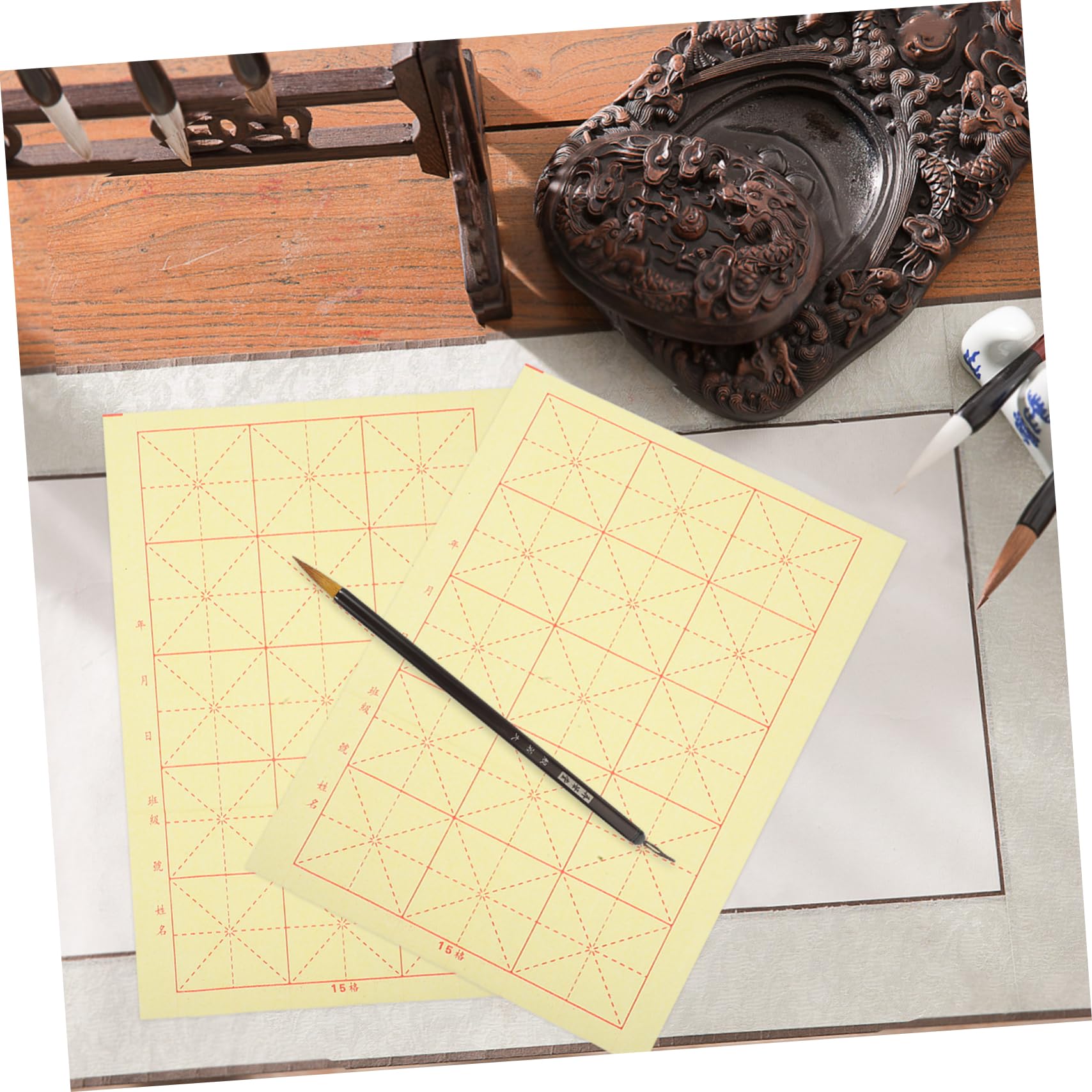 SHINEOFI Papel de Caligrafía para Principiantes con Rejilla de Arroz para Práctica de Pincel, 20 Juegos de Hojas para Caligrafía y Escritura Artística