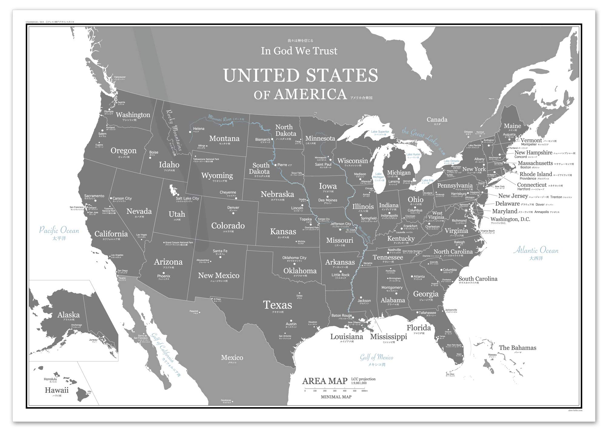 Amazon.co.jp: ミニマルマップ アメリカ地図 シンプル で