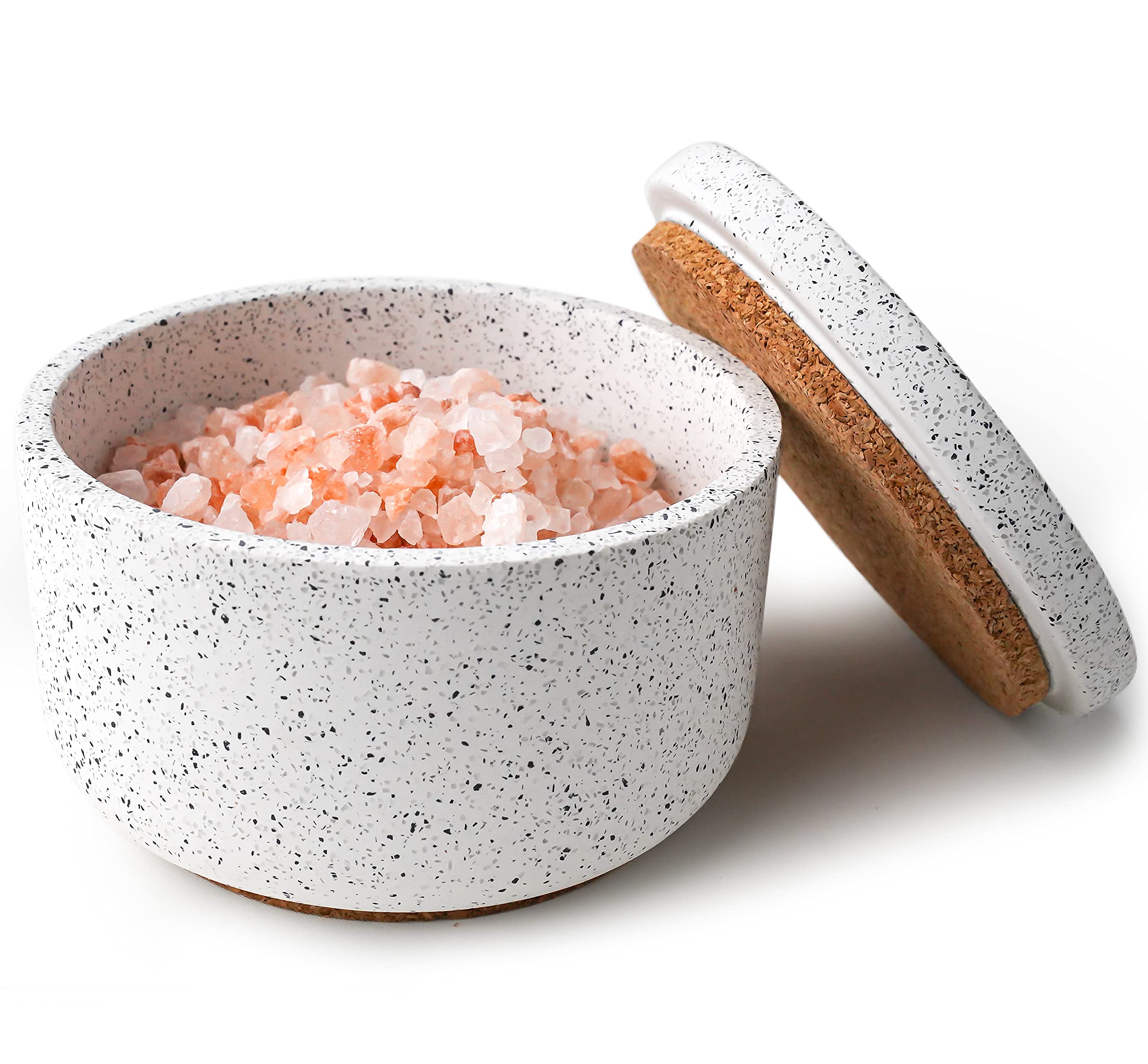 Buy South Wind Home, Salt Pig/Salt Pot with lid, Made from Terrazzo and Cork, 250ml, White, Gift