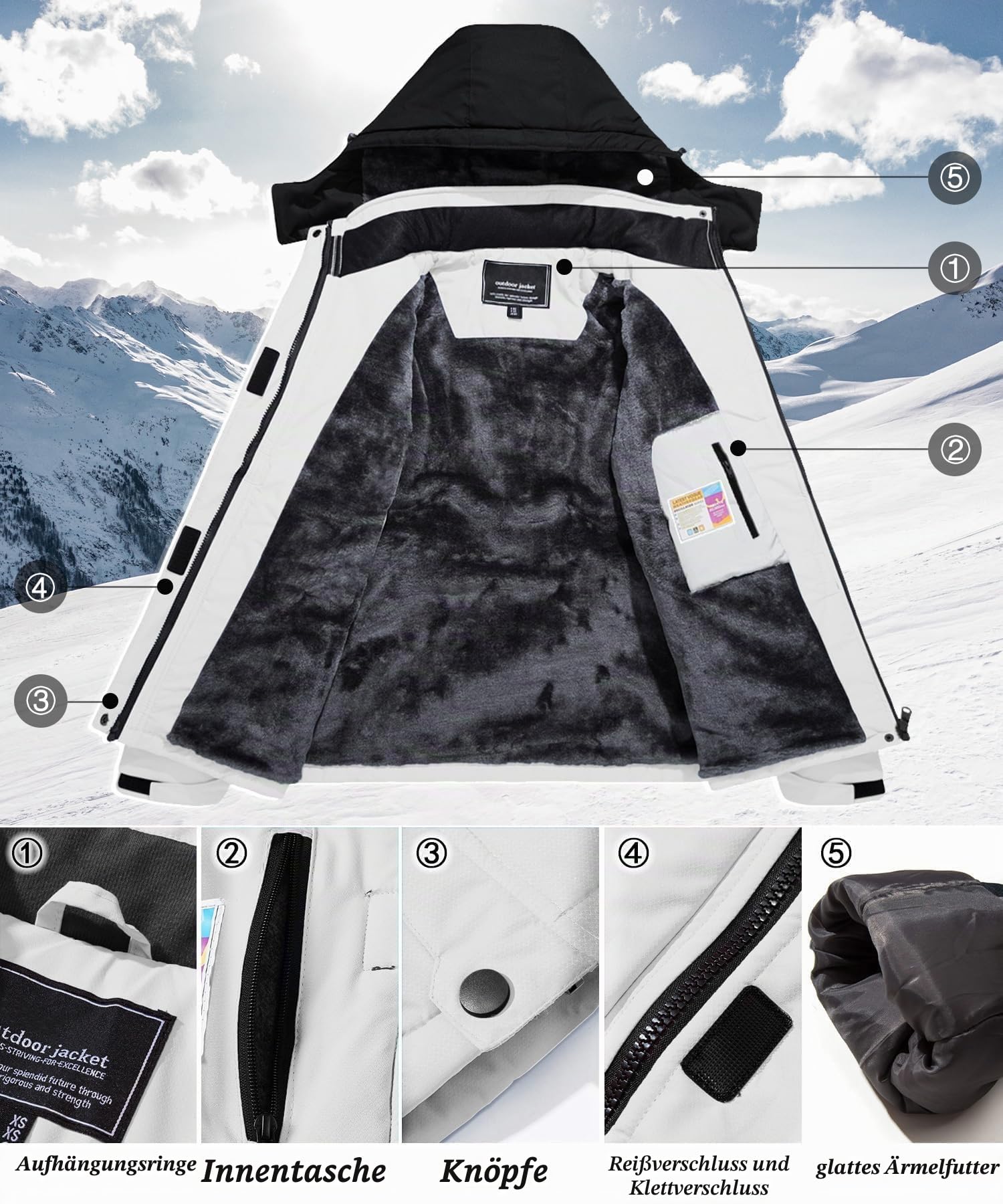 TACVASEN Damen Übergangsjacke Warm Winterjacke Gefüttert Wanderjacke Ski Jacket mit Wasserdichtem Reißverschluss