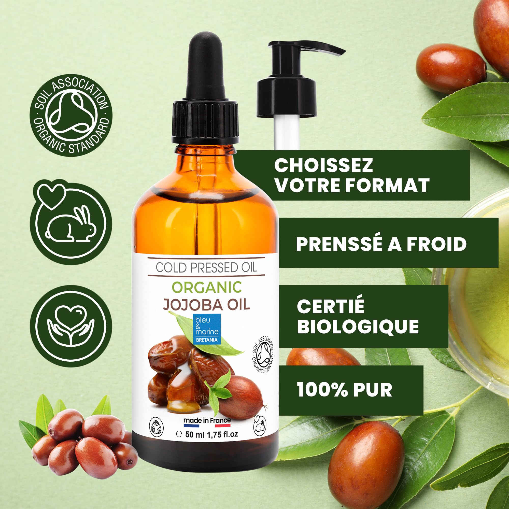 Huile de Jojoba Bio Pure et 100% Naturel: Huile Visage, Hydratant Cheveux et Barbe, Anti Âge, Huile Démaquillante Visage, Sérum Cils, Huile Cuticules Ongles, Soin Peau Atopique - 1000 ml 1 L