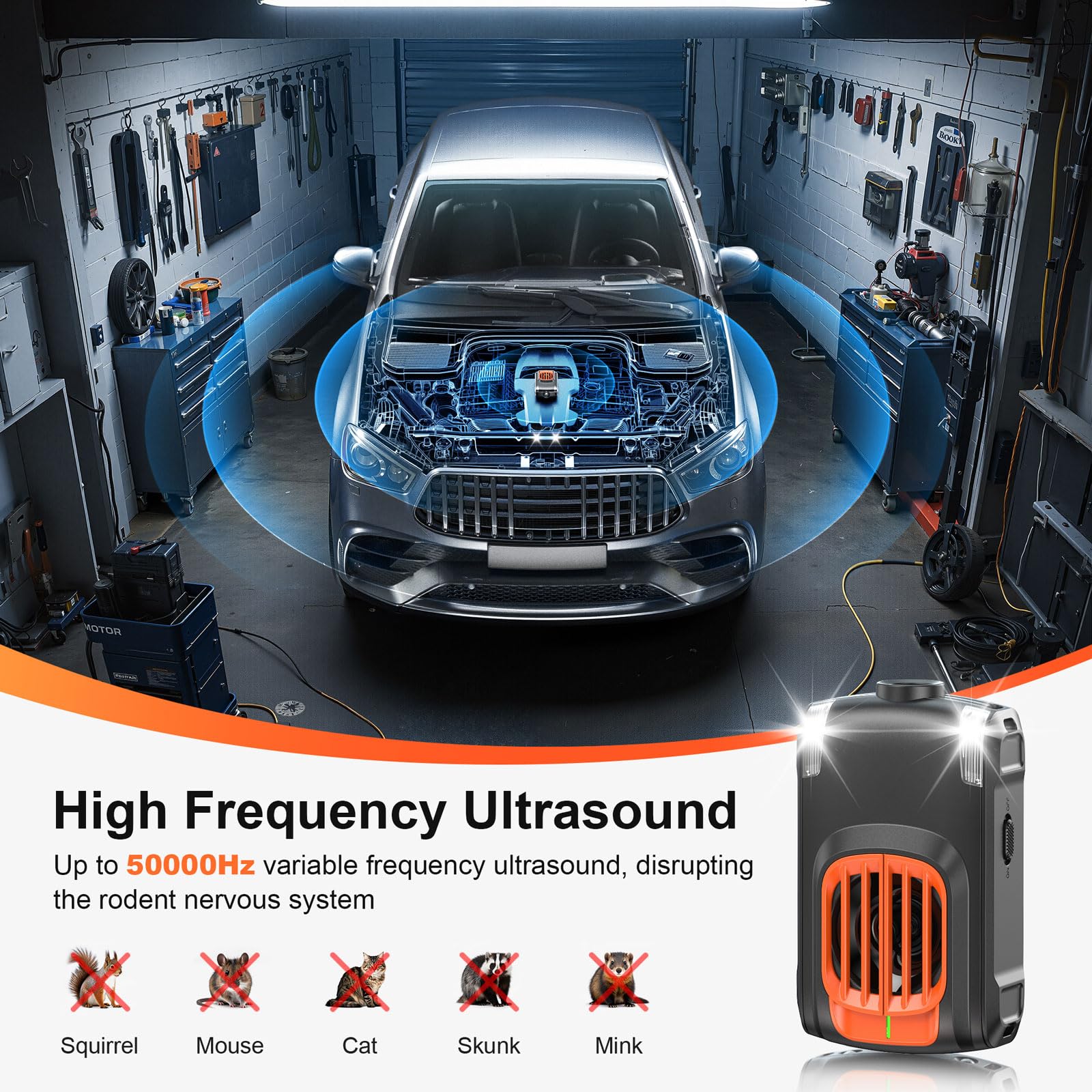 Marderschreck Auto, 2 Stück Ultraschall Mausabwehr, 12V Auto-Batterie Marderabwehr, Mäuseabschreckung mit Zwei Arten des Aufladens, Langfristiger Marderschutz im Motorraum
