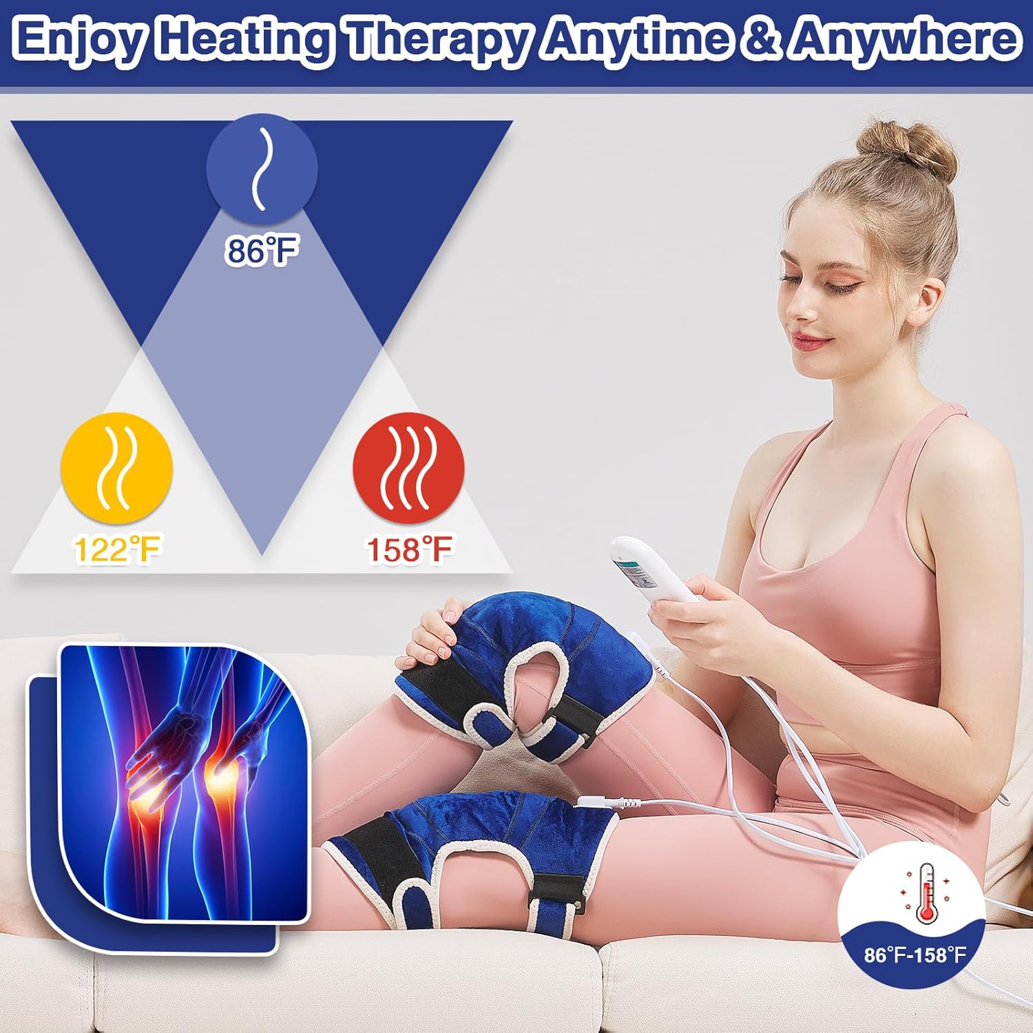 AOBOCO 1 Pair Heating Pad for Knee Pain Relief & Arthritis - Upgrade Heated Knee Wraps 30s Fast Heat - Knee Braces for Knee Treatment Men and Women Auto Shut Off & 86℉-158℉ - Image 6