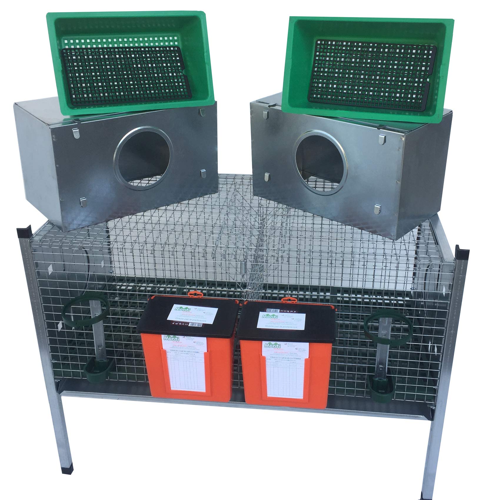 Gabbia Conigli 2 Fattrici M4 Conigliera Sovrapponibile. Max Ingombro cm 160 x 65 x H 81. Lattazione Programmata. Omaggio Guanti da Lavoro NBR