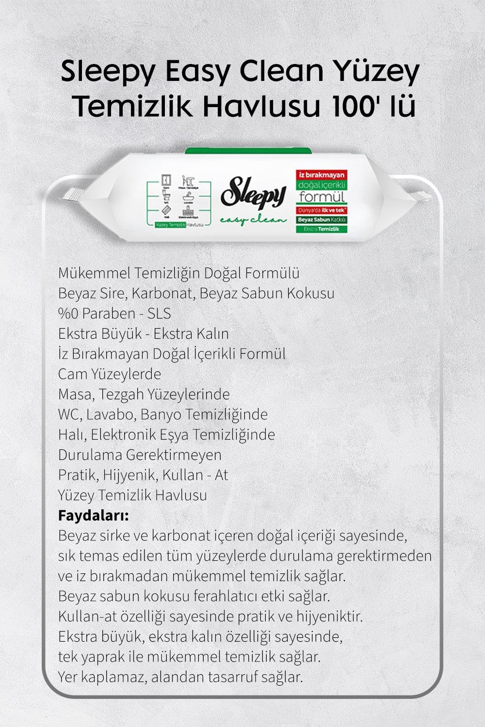 Kireç Sökücü 30'lu, Kiraz ve Beyaz Sabun Katkılı Sleepy 100'lü Temizlik Havlusu ve Rosie Hediye