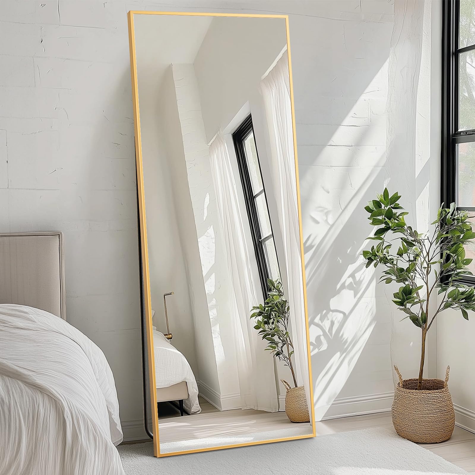 FAB&Deluxe Full Length Mirror - 71"x26" Standing or Leaning Full Body Mirror with Aluminum Alloy Frame, Floor Mirror for Bedroom Bathroom Wall Decor, Rectangular, Gold
