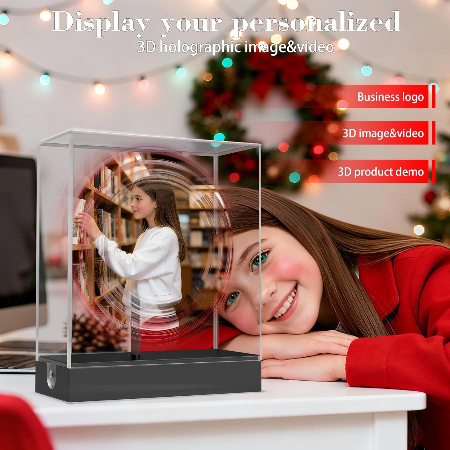 3D Hologram Fan with Cover, 3D Holographic Projector with Smart Control Customized Content, 3D Crystal Photo Video Gifts with 149 pcs LED Beads for Advertising, Wife Husband, Memorial Keepsake