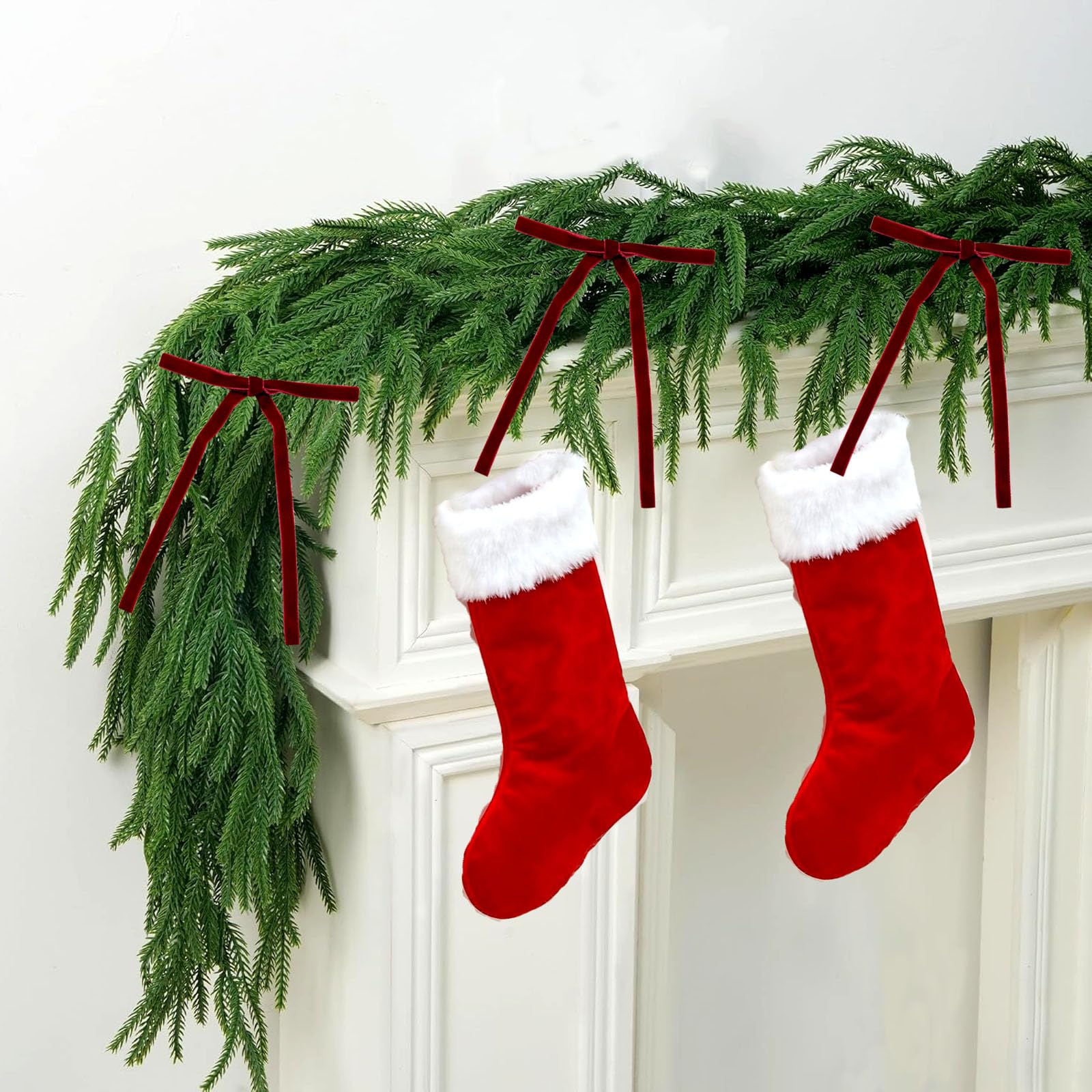 Guirnalda de Navidad de 270 cm, guirnalda de pino Norfolk hecha a mano artificial para chimeneas, escaleras, mesa, decoración de exteriores (con lazo)