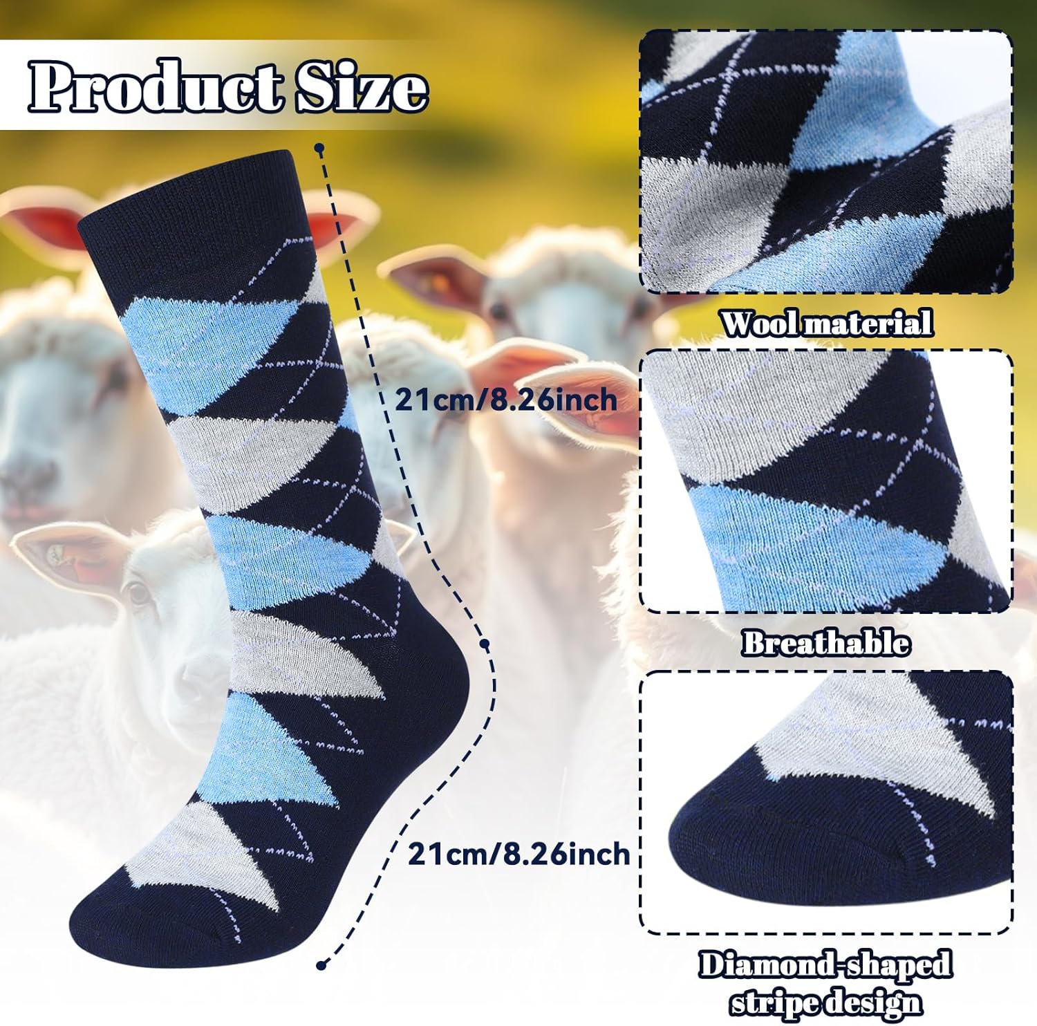 Cuffbow 5 Pairs Merino Wool Mens Dress Socks Business Casual Pattern Soft Breathable Classic Mid Calf Socks for Men - Image 3