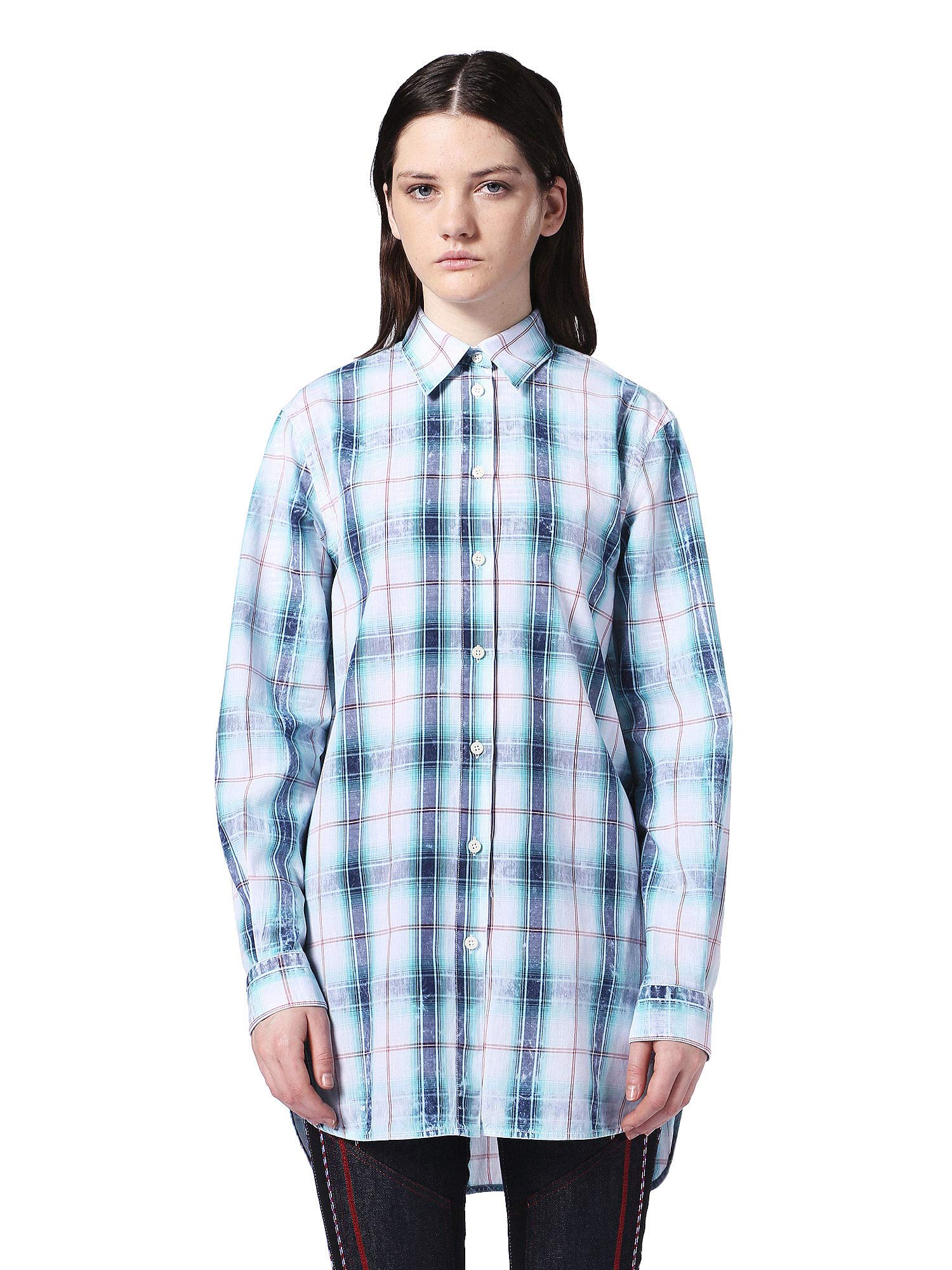 Diesel Black Gold Conval Womens Checked Played Shirt Blue Size 42