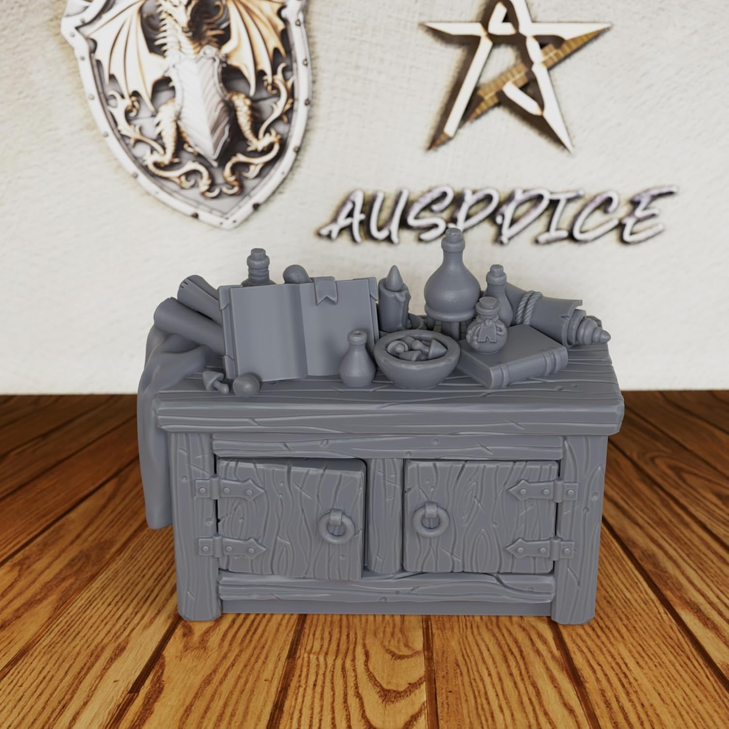 Alchemy Lab & Scholar Study Scatter Terrain - 28mm Scale Tabletop Unpainted Miniatures for D&D Minis, Fantasy TTRPG Room Decor, Dungeon Masters RPG Accessory, Cabinet Figures (Set of 2)- AS691