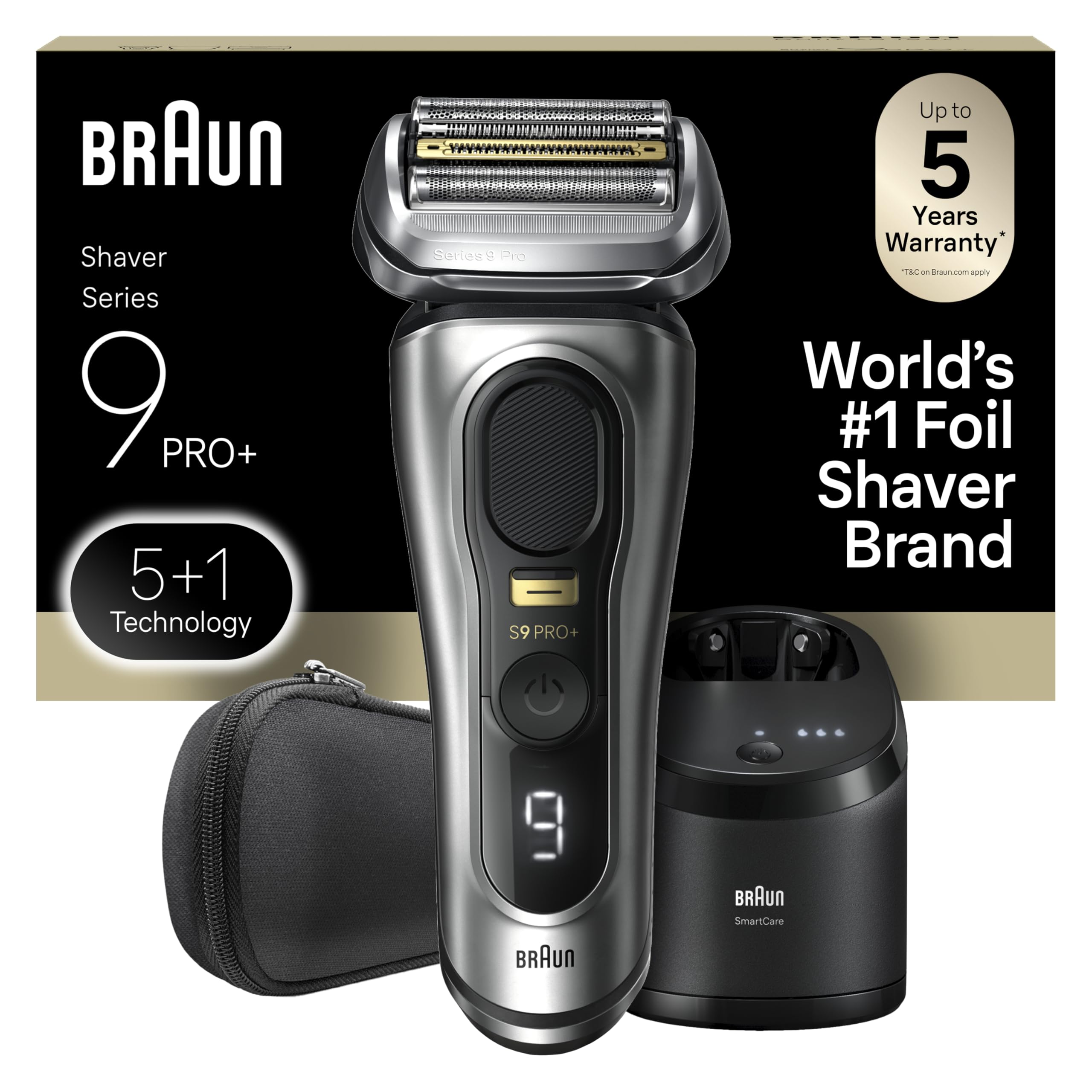 Series 9 PRO+ Electric Razor for Men, 5 Pro Shave Elements & Precision Long Hair Trimmer, 6in1 SmartCare Center, Wet & Dry Electric Shaver for Smooth Skin with 60min Battery Runtime, 9567cc