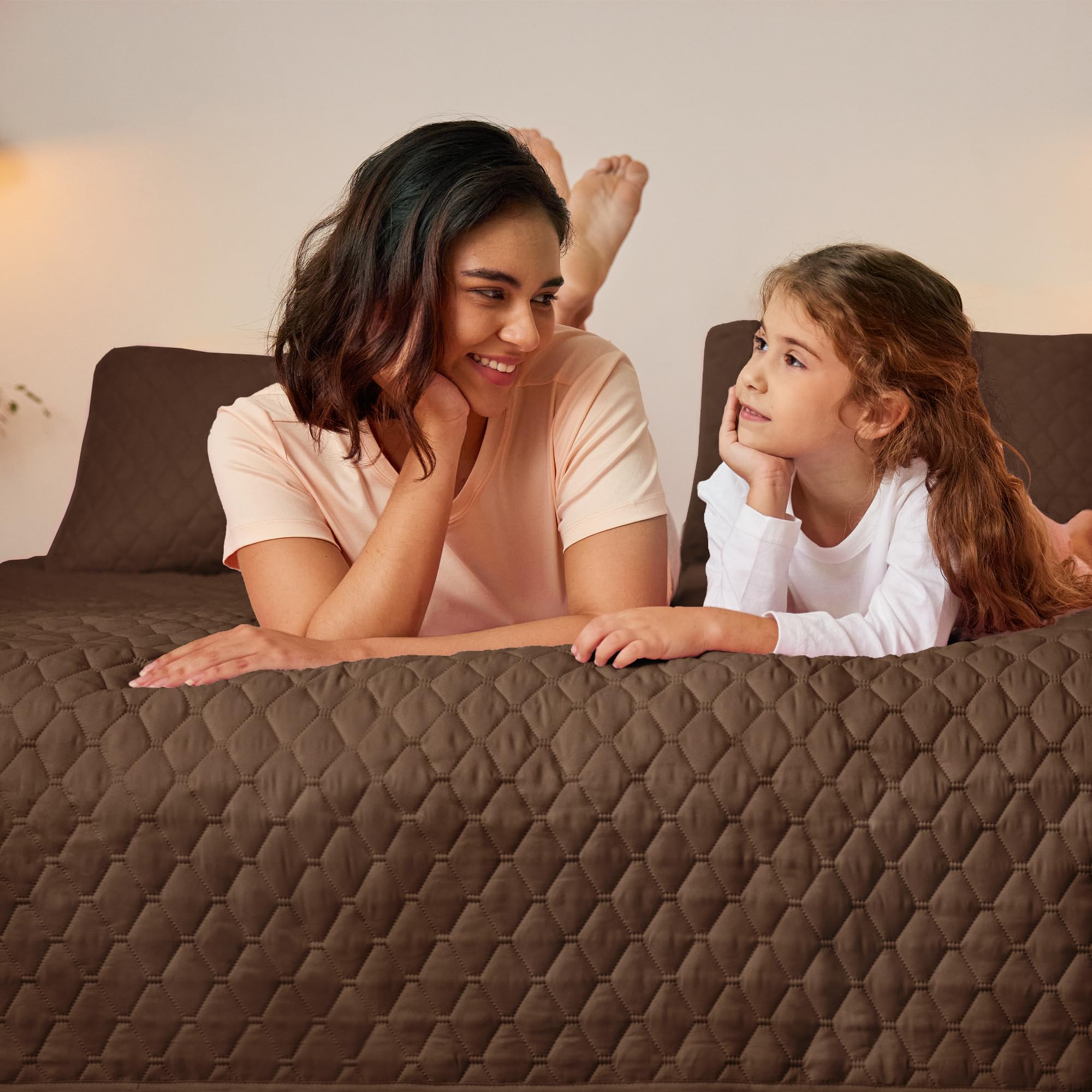 Exclusivo Mezcla Copriletto Reversibile, Trapuntato Leggero e Morbido con Federe, per Tutte le Stagioni, 260x280 CM Marrone