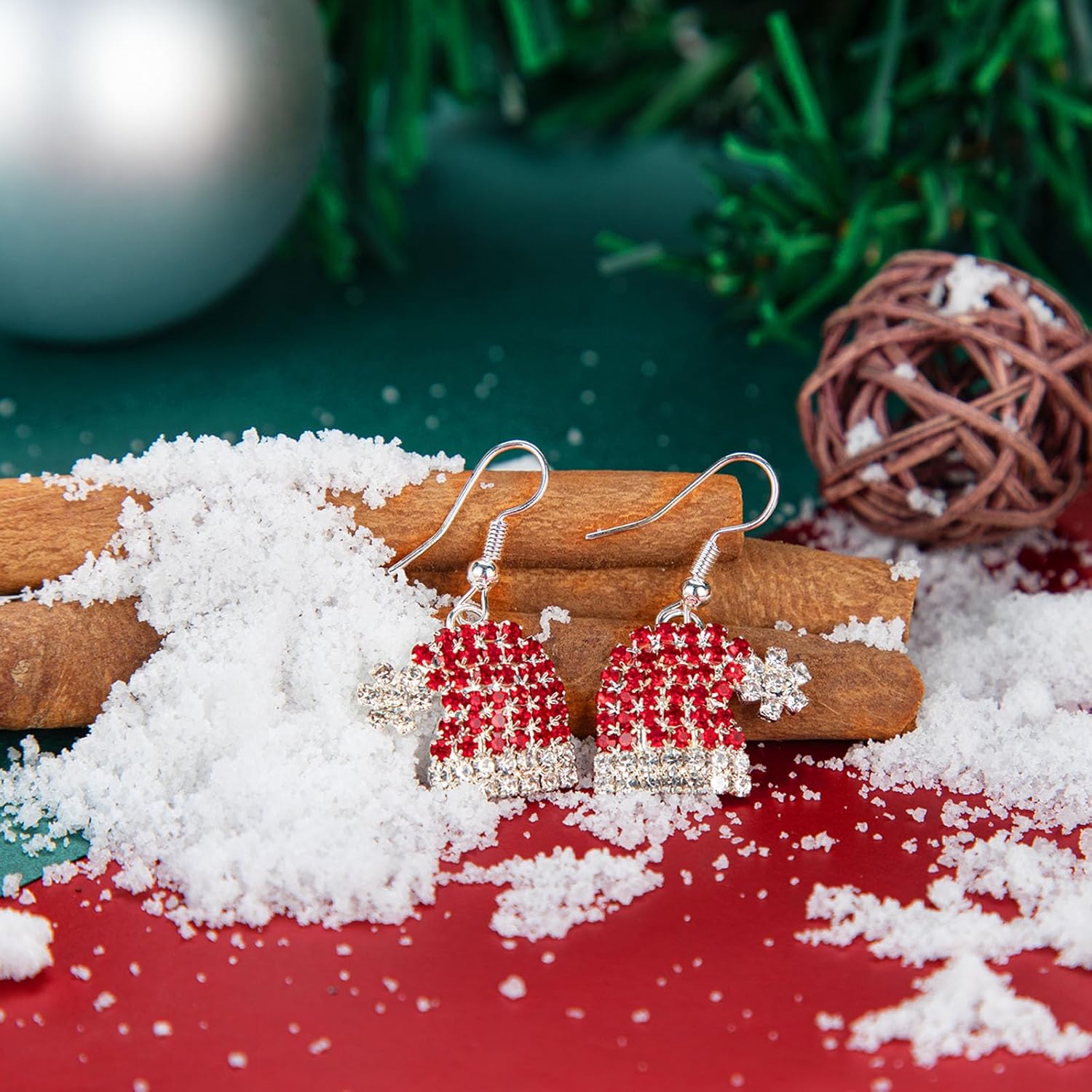 Artlunar Red White Hat Earring Holiday Party Costume Jewelry Christmas Earrings for Women (Christmas hat earring) - Image 4