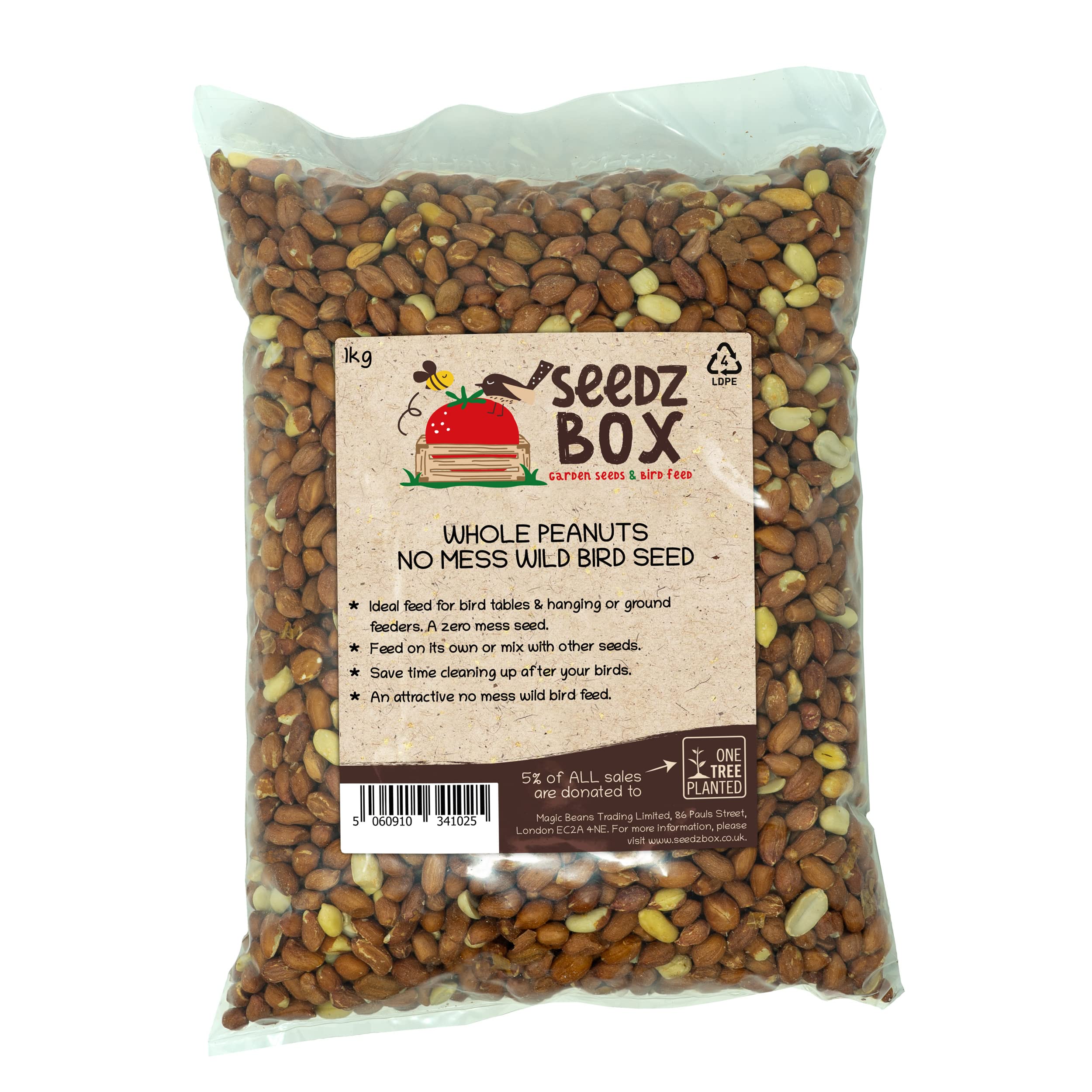 Peanuts For Wild Birds 1kg - Whole Peanuts No Mess Wild Bird Food - Seedzbox Deluxe Peanuts For Birds - Safe Peanuts - Aflatotoxin free - Feed On Its Own or Blend With Bird Food