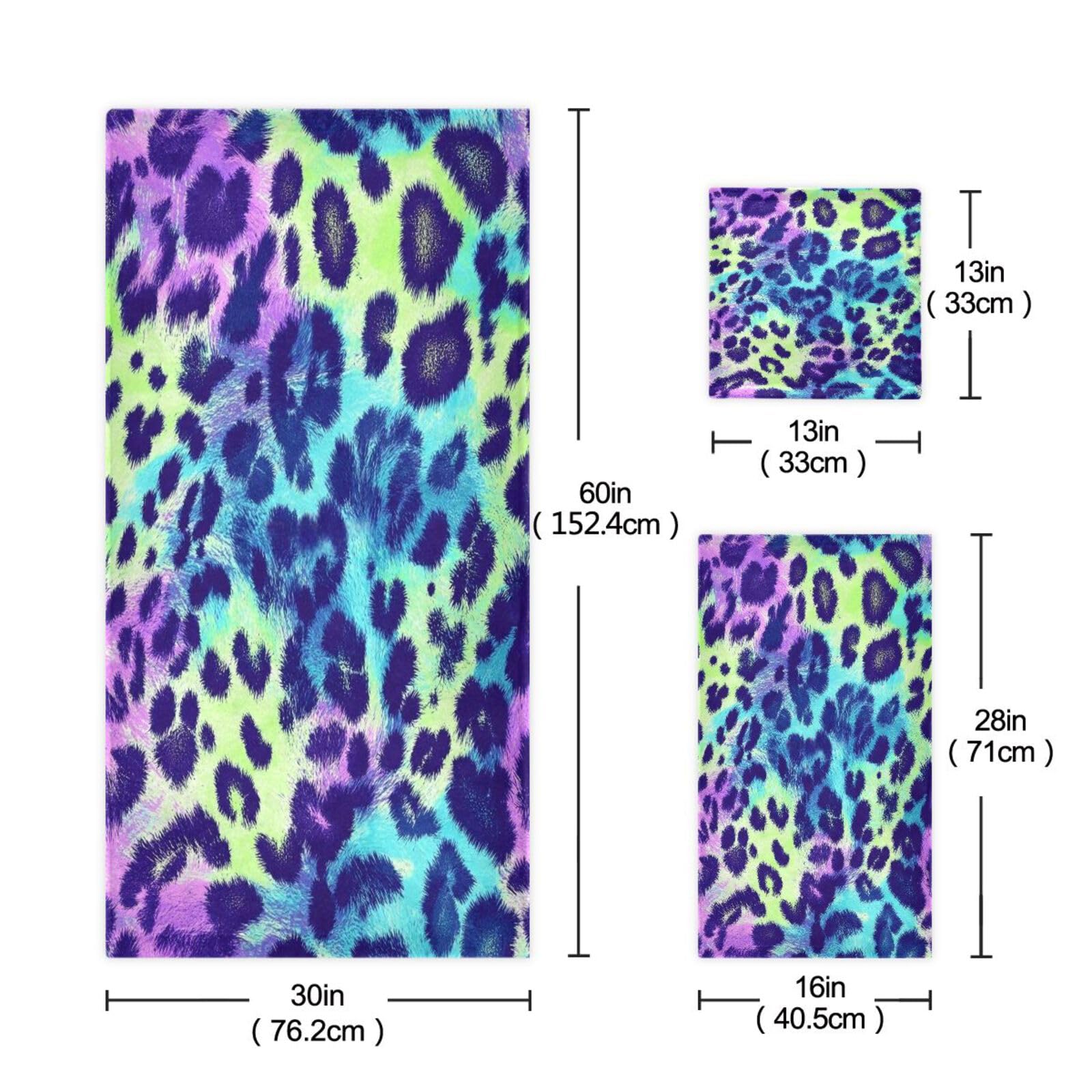 Set di 3 asciugamani colorati con stampa leopardata psichedelica decorativa, 1 asciugamano da bagno, 1 asciugamano per mani, 1 panno per spiaggia, capelli, viso, palestra, nuoto, cucina