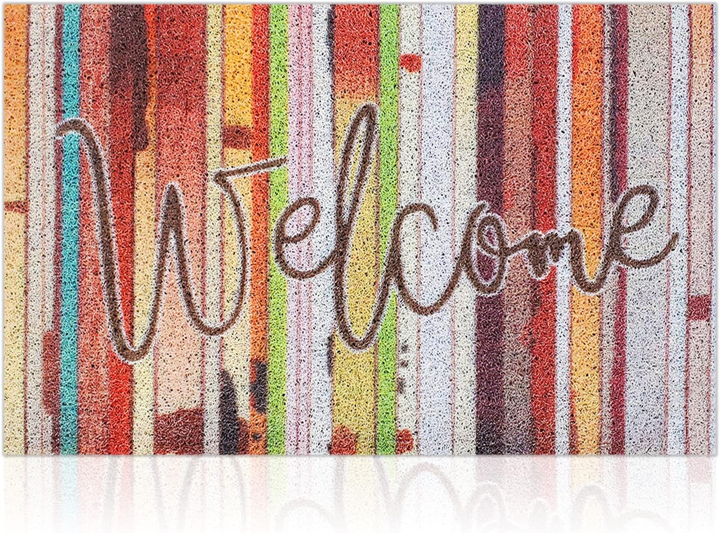 JJUUYOU Welcome Mats for Front Door Indoor Outdoor Entry Rug Colorful Rainbow Entrance Doormat with Non Slip for Porch Kitchen Bathroom Mat