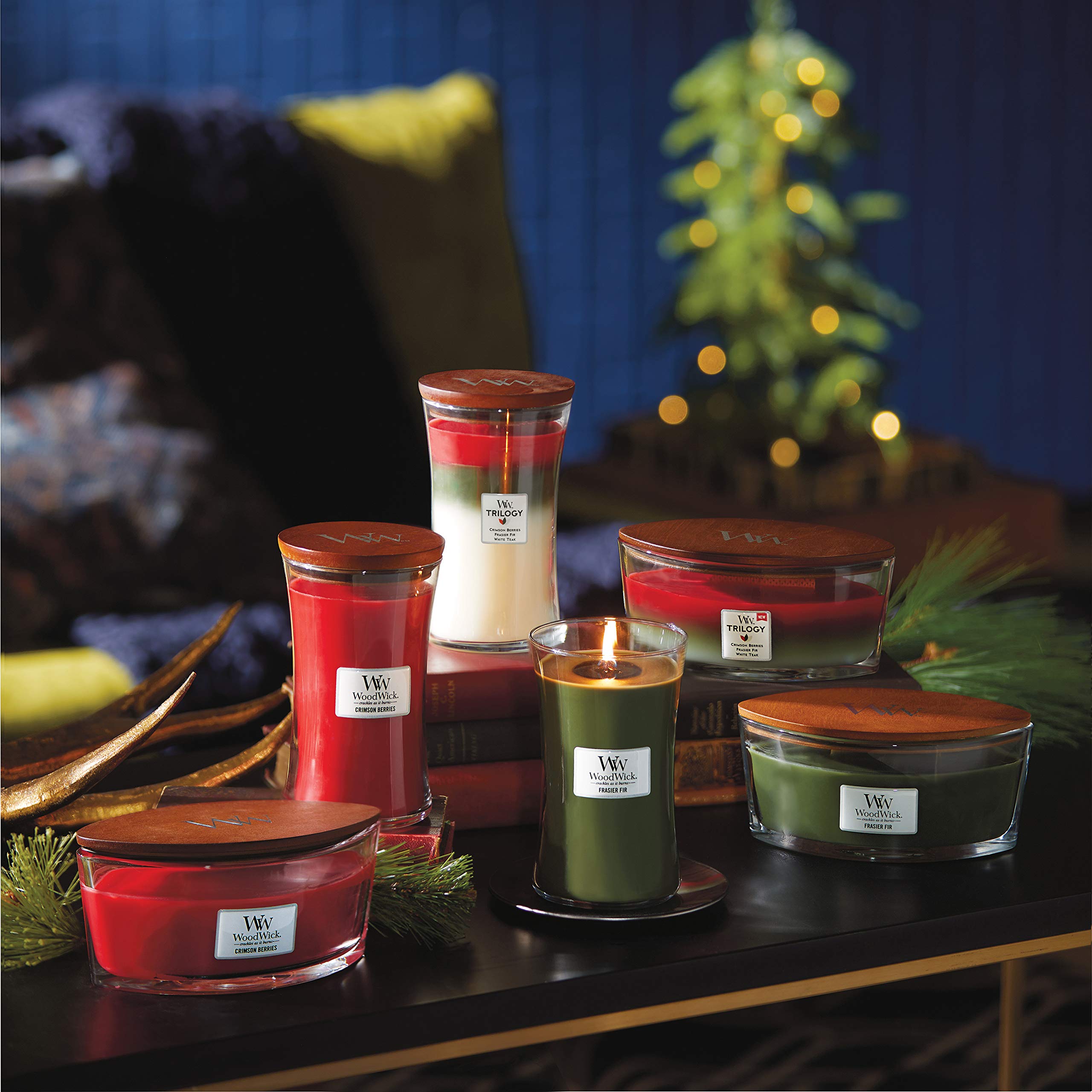 WoodWick Ellipse Candela Profumata | Bacche Cremisi | con Stoppino Scoppiettante | Durata della Combustione: Fino a 50 Ore