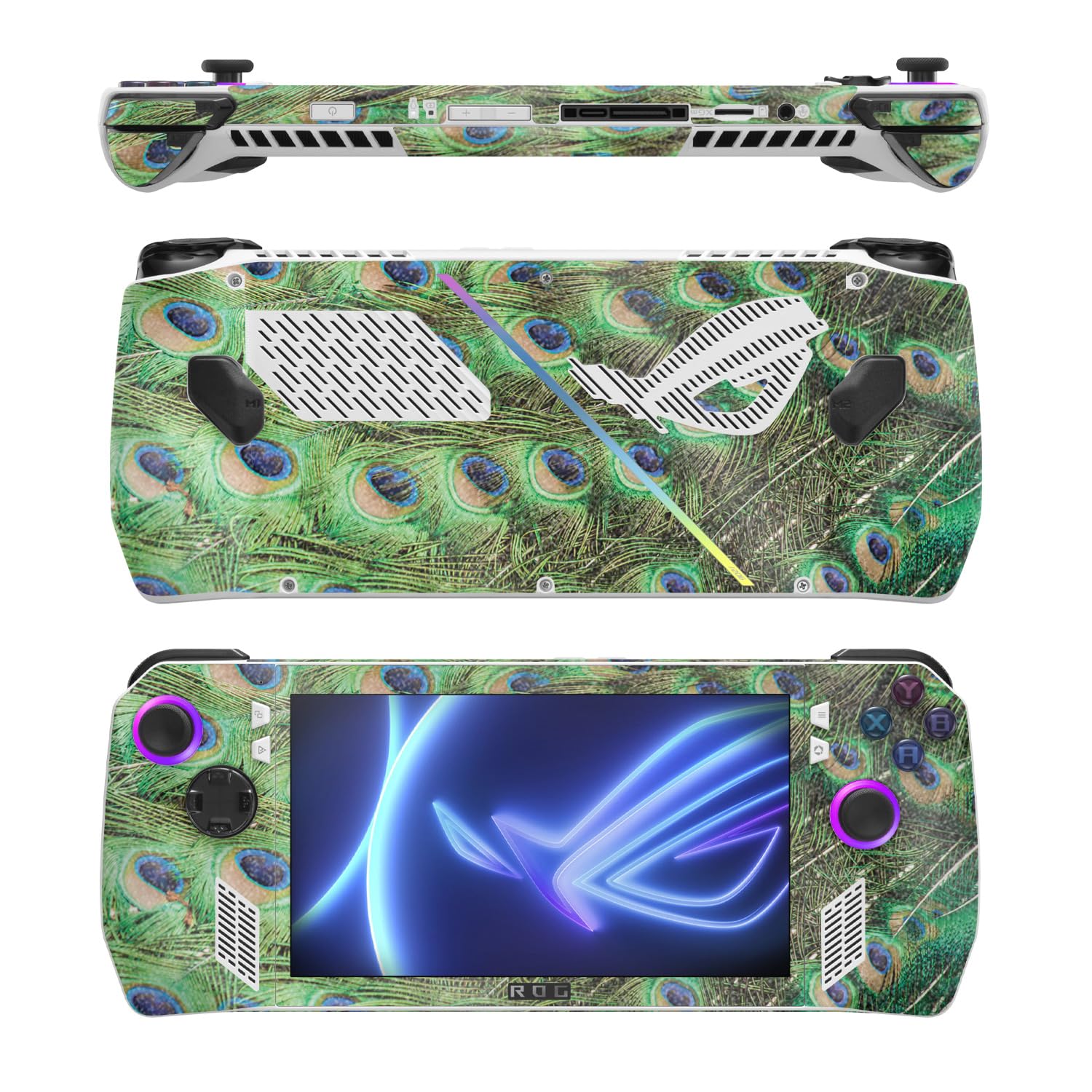 MightySkins Glossy Glitter Skin Compatible with Asus ROG Ally - Peacock Pattern | Protective, Durable High-Gloss Glitter Finish | Easy to Apply