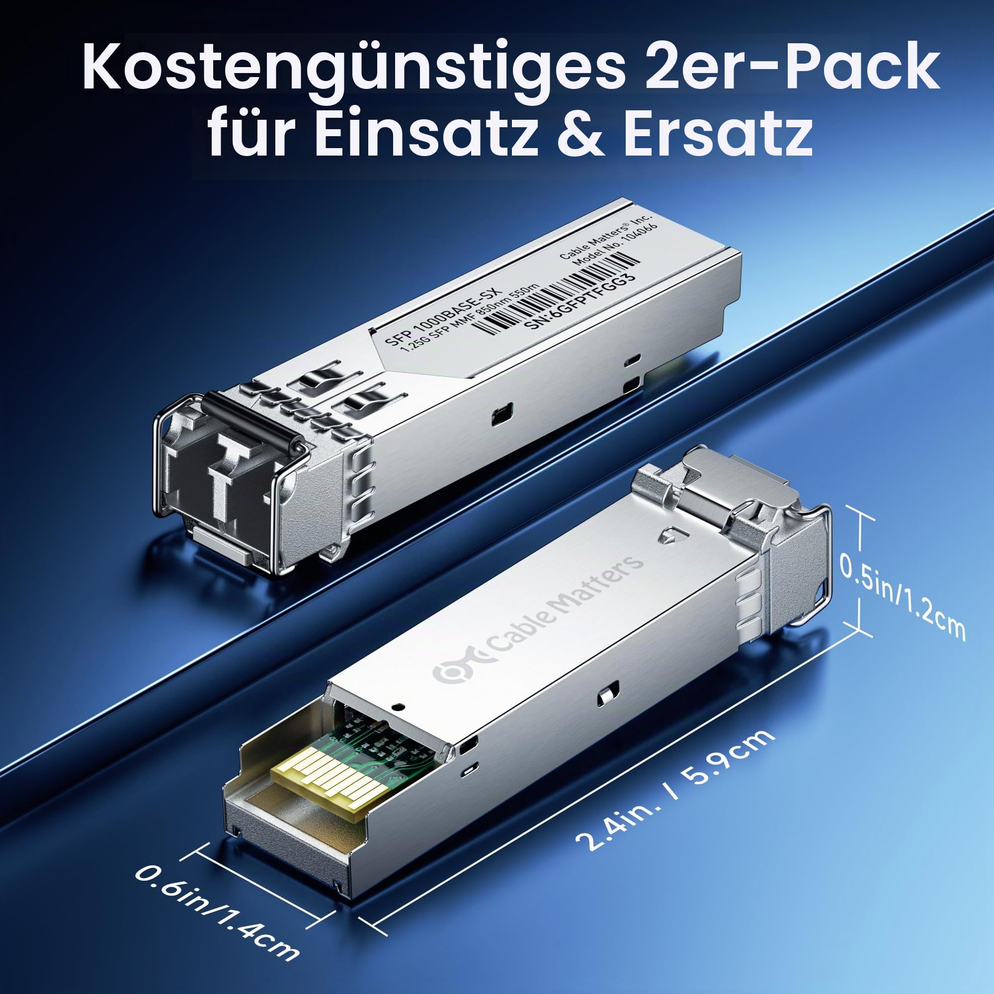 Cable Matters 2er-Pack 1000BASE-SX SFP LC Multimode Glasfaser Transceiver Modul, 1.25G, 850 nm, MMF bis 550 m, für Cisco, Ubiquiti, TP-Link, Huawei, MikroTik, Netgear, Supermicro