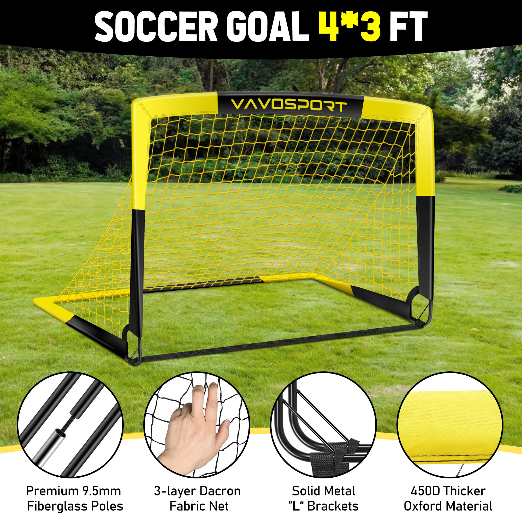 Kids Soccer Goal Set, 2 of 4x3 ft Soccer Goals for Backyard, Portable Pop Up Soccer Nets Training Equipment with Soccer Ball, Cones, Soccer Net for Family Kids Youth Outdoor Sports Games view 3