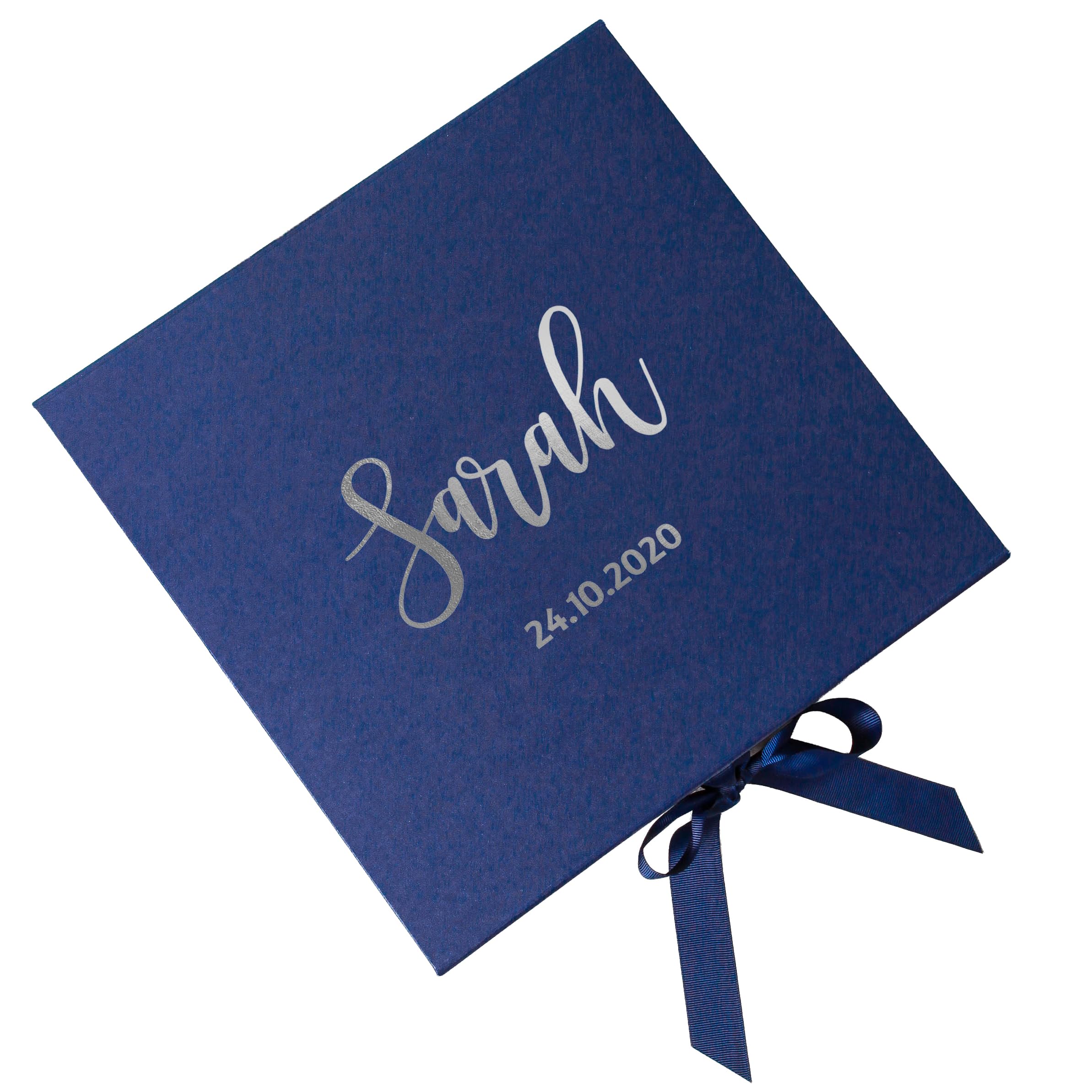 Pink Positive Personalised Gift Box with Real Foil Name, Custom Gift Box Ideal for Bride, Bridesmaid, Birthdays (Navy Ribbon)