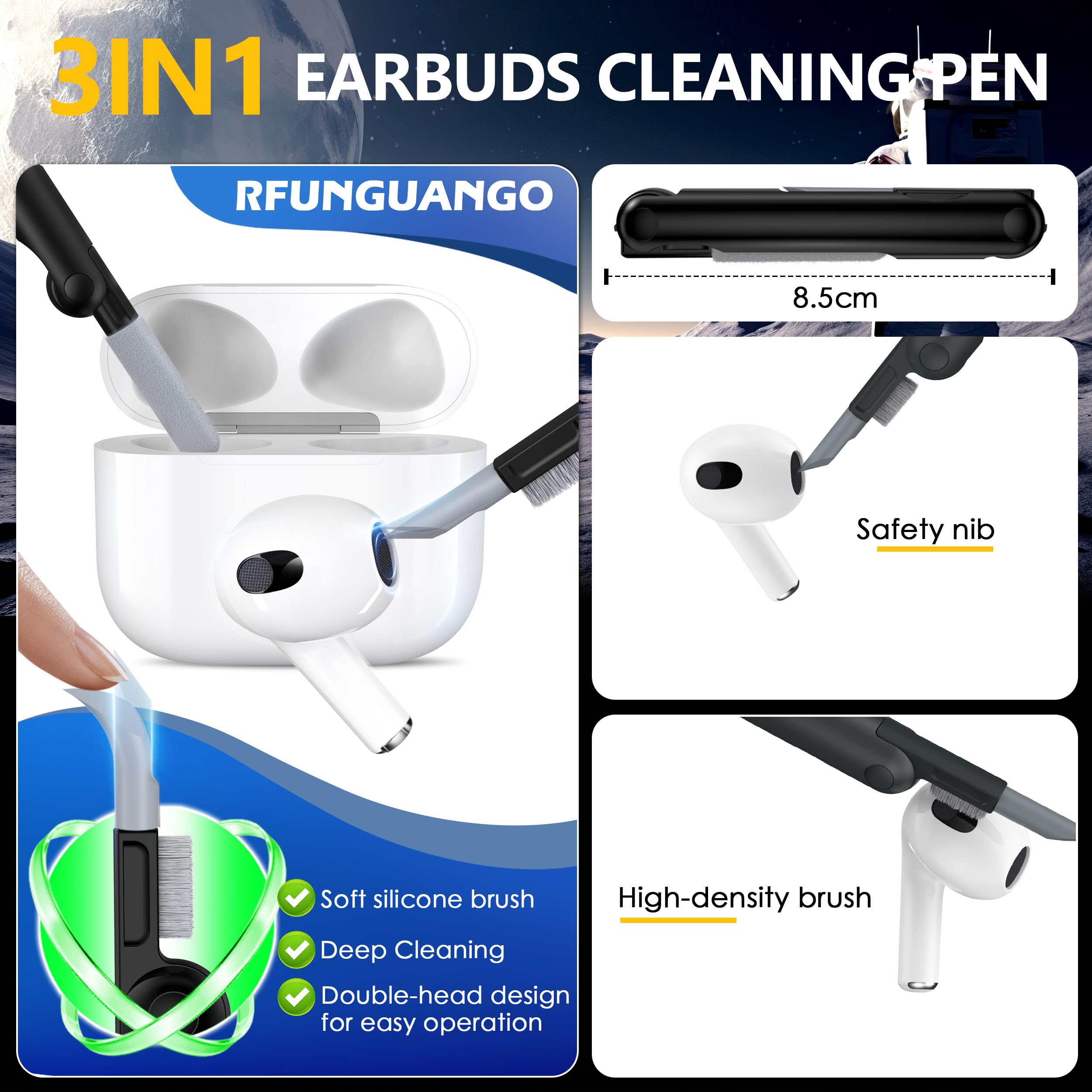 RFUNGUANGO Compatible with AirPods 3 Case with Cleaner Kit, 2024 New Space-themed Military Hard Shell Protective Armor with Lock Compatible with AirPod Gen 3 Charging Case 2021,Cosmos-Silver — view 2