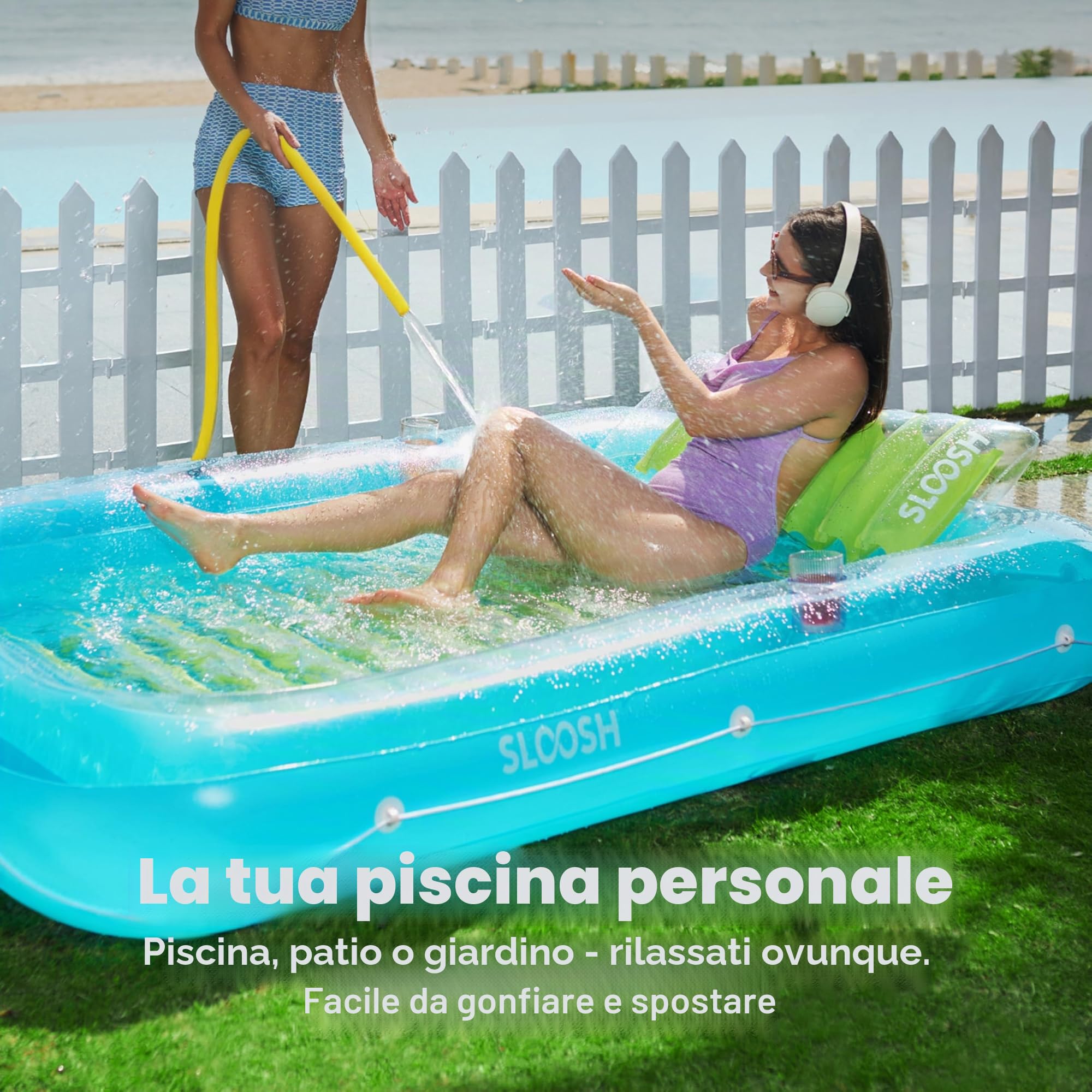 SLOOSH Tanning Pool Sdraio gonfiabile per piscina, con cuscino, 4 in 1, vasca abbronzante, lettino prendisole