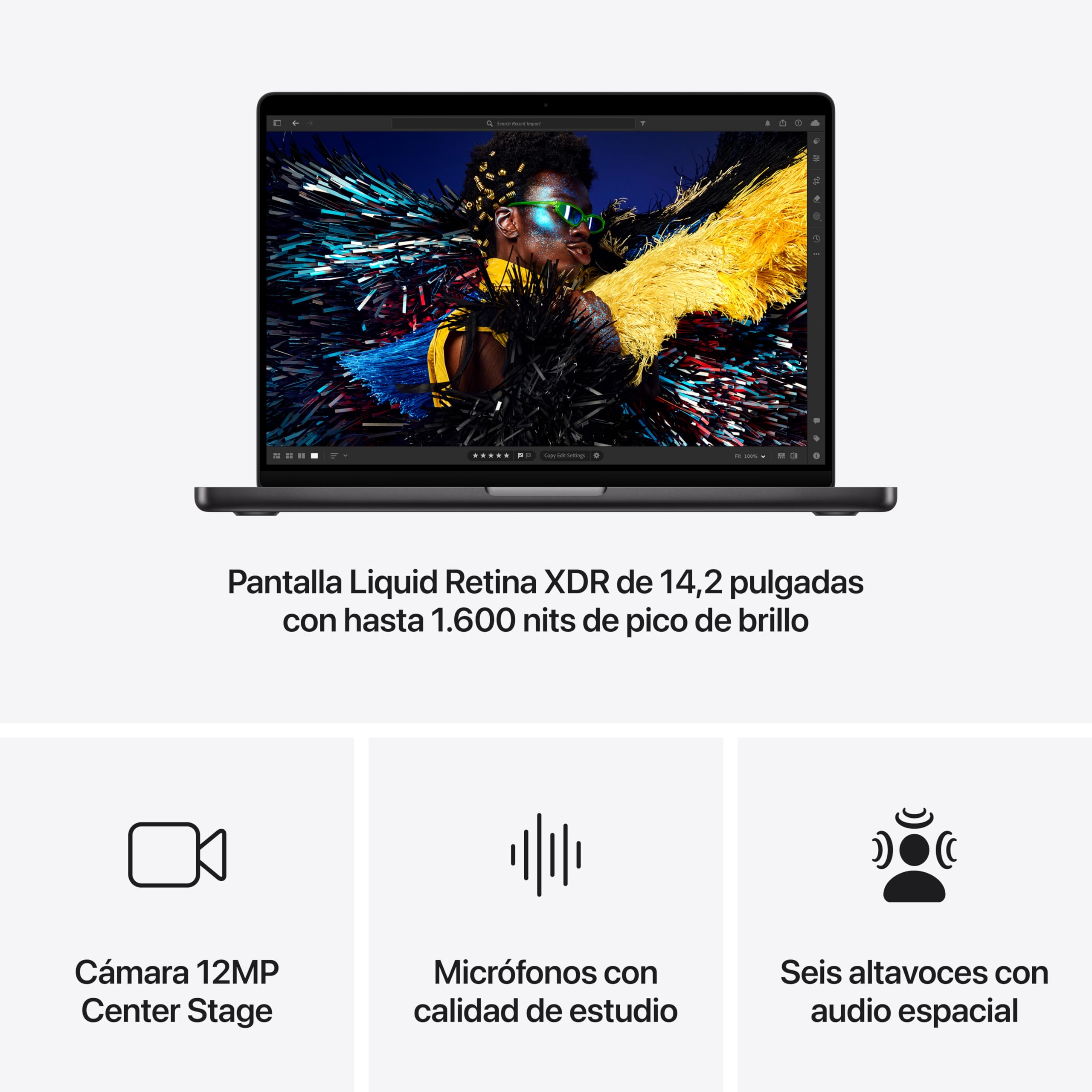 Apple MacBook Pro portátil con chip M4, CPU y GPU de 10 núcleos: diseñado para Apple Intelligence, pantalla Liquid Retina XDR de 14,2 pulgadas, 16 GB de memoria unificada,512 GB de SSD, Negro espacial