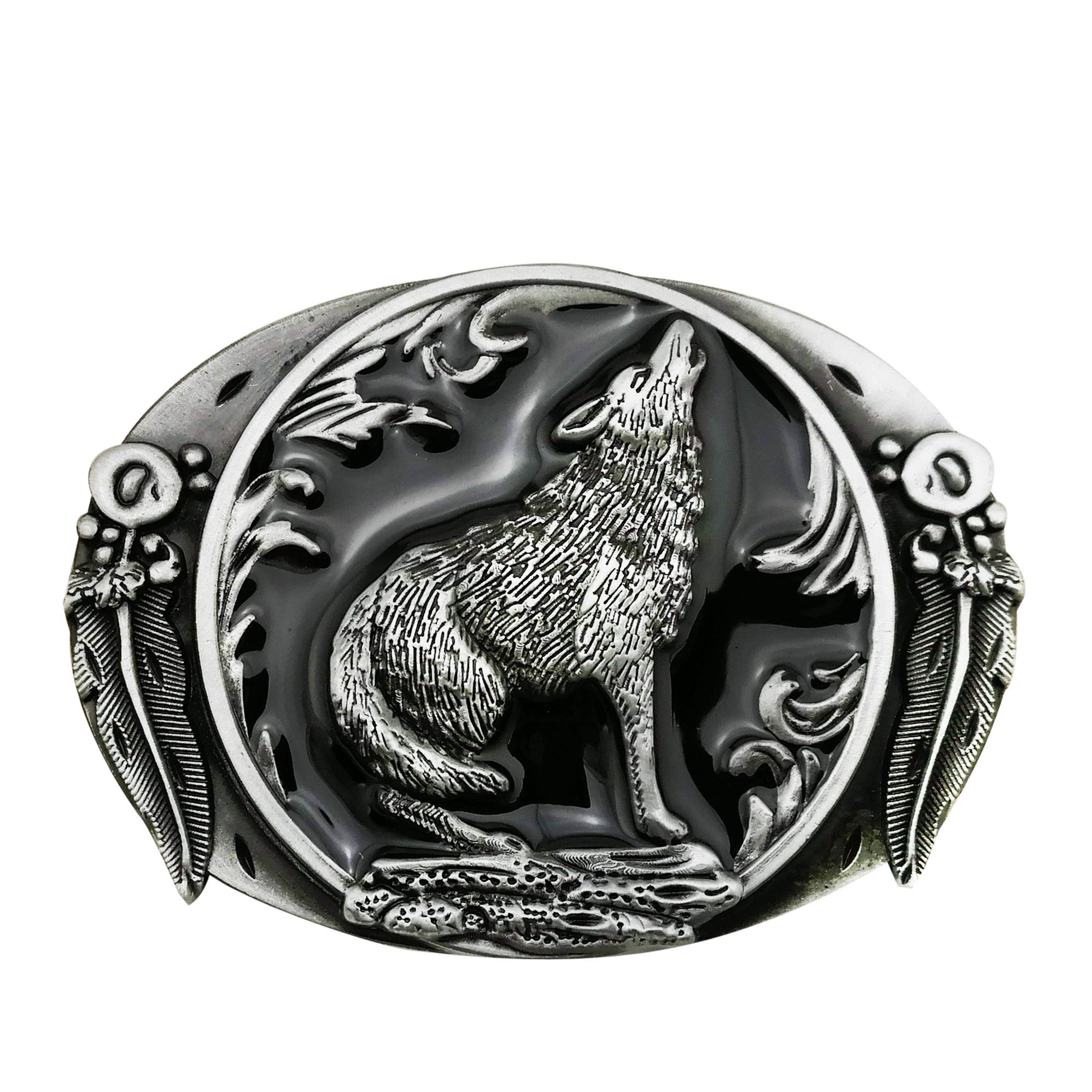 LAXPICOLLanxy Belt Buckle For Men Fashion Retro Western Cowboy Wolf Leaf Buckles Blue Enamel Grey Tone