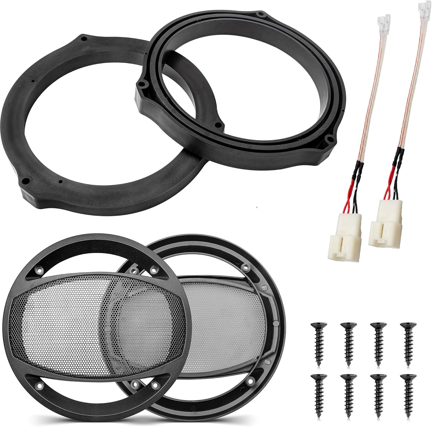 NuIth 6.5 Inch Front Rear Door Speaker Spacer W/Speaker Wiring Harness for 2012-2020 Ford+ 6.5 Inch Car Audio Speaker Hollow Mesh Subwoofer Grill