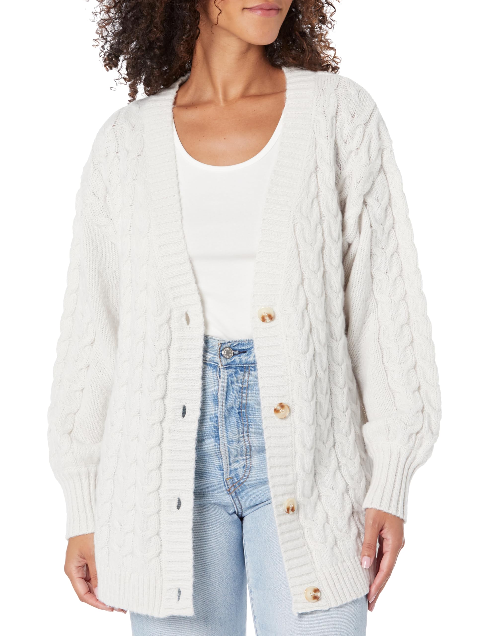 Mud Pie Women's Vivia Textured Cardigan, Cream, Medium-Large