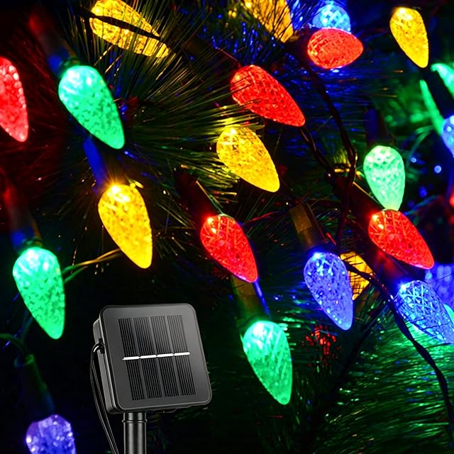 Éclairage des fraises à chaîne solaire extérieur 100 LED 40Ft Lumières de fée de Noël multi-couleurs avec 8 Modes d'éclairage, lumières solaires imperméables à l'extérieur pour jardin Noël Fête de mariage Décoration d'arbre