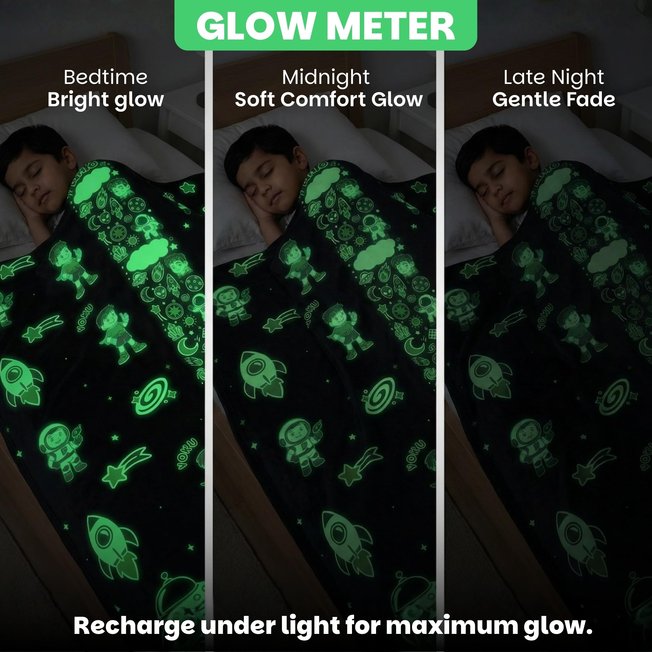 Famyo® GlowMaxx Kids Blanket | Soft Flannel Glow in Dark Blanket – Leo the Astro | AC Blanket for Kids | Summer Blanket 200×152 cm | | Double Bed | 0–15 Yrs | Lab-Tested Safe (Grey) 3