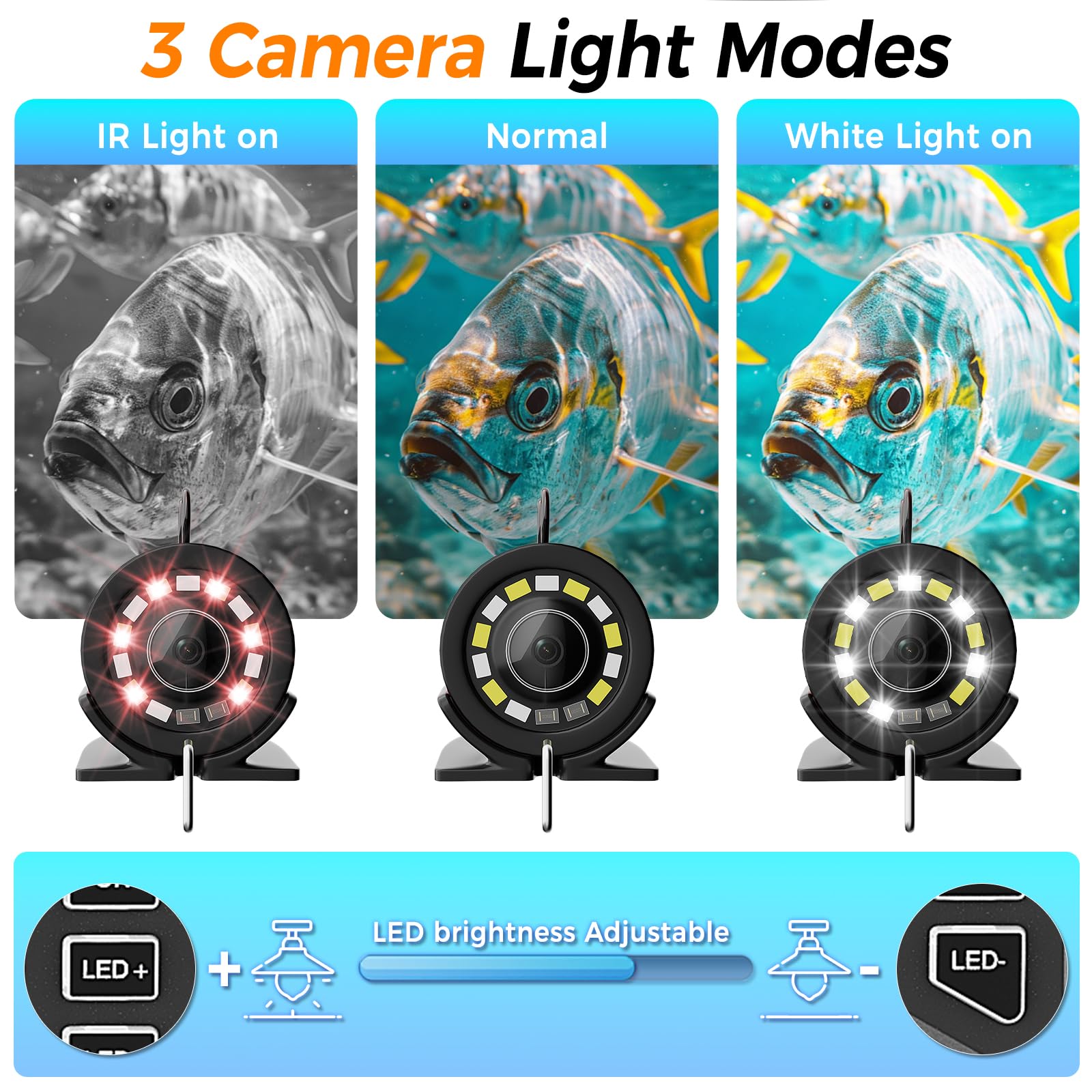Cámara de pesca subacuática con monitor LCD de 7 pulgadas, cámara portátil para peces con luz, 12 piezas y cable de 30 m, resistente al agua IP68 para pesca en hielo, lago, mar, barco, kayak