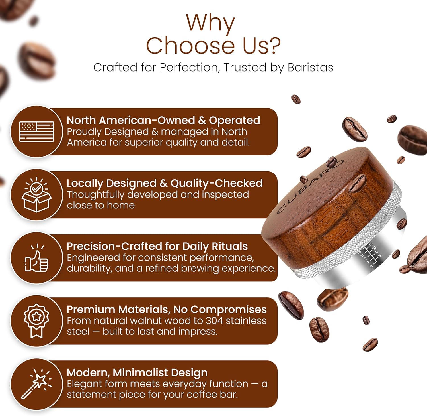 53.3mm Espresso Distributor 54mm – Adjustable Depth Coffee Leveler & Distribution Tool – Walnut Wood Handle & Stainless Steel Base – Fits Breville 54mm Portafilter Espresso Accessories