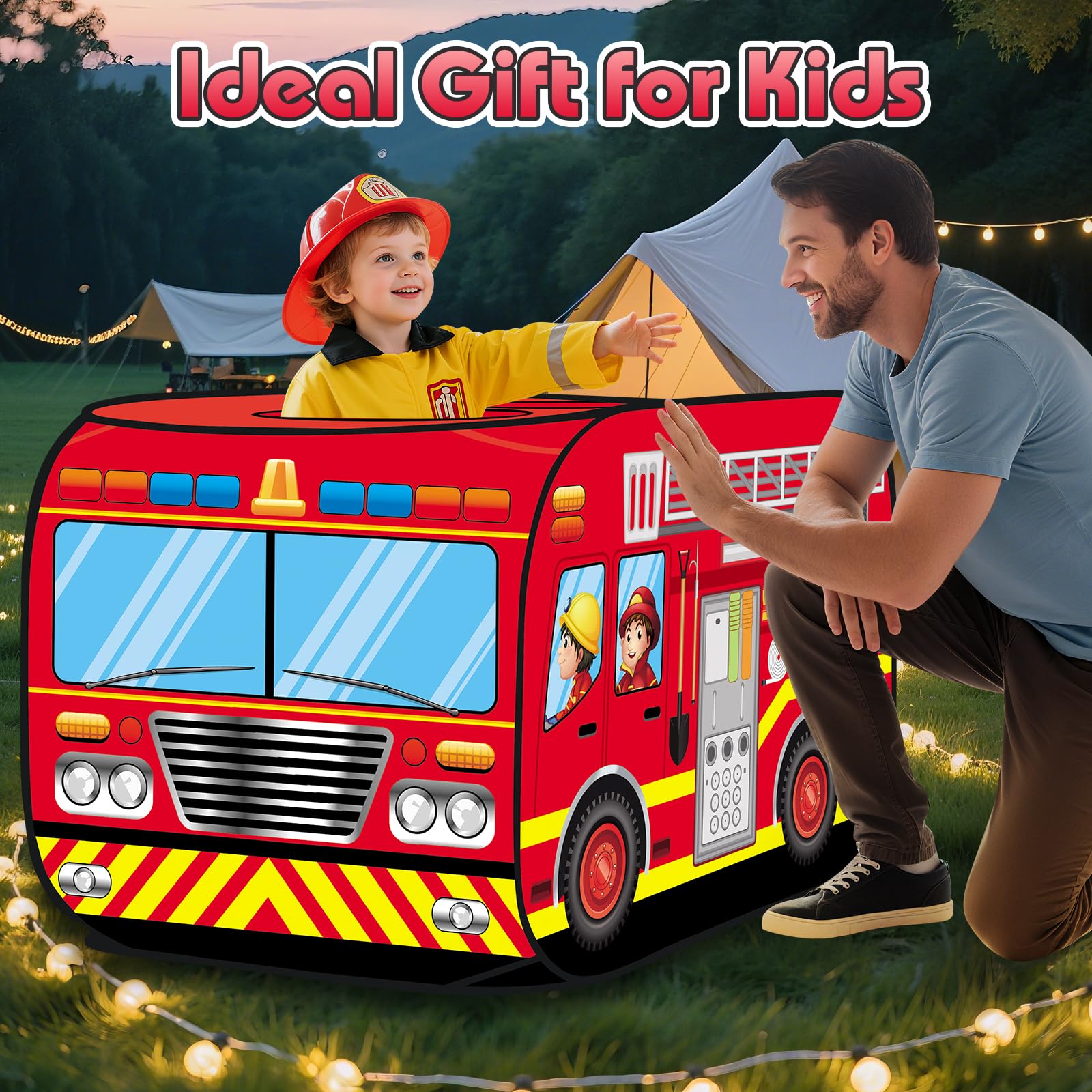 deAO Tente de Jeu pour Enfants Tente Jeux Conception Pop-Up Assemblage Rapide Activités Récréatives Intérieures et Extérieures Aire de Loisirs (Pompiers)