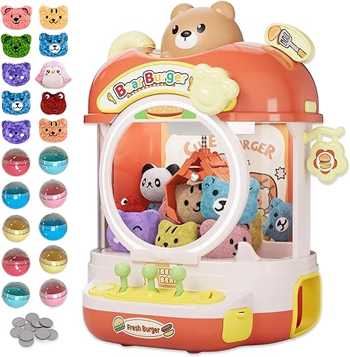 Miniatura 8 de Capybara - Mini máquina de garras para niños, juego de arcade a pilas con 20 premios (10 peluches, 10 cápsulas), juguete portátil inalámbrico con