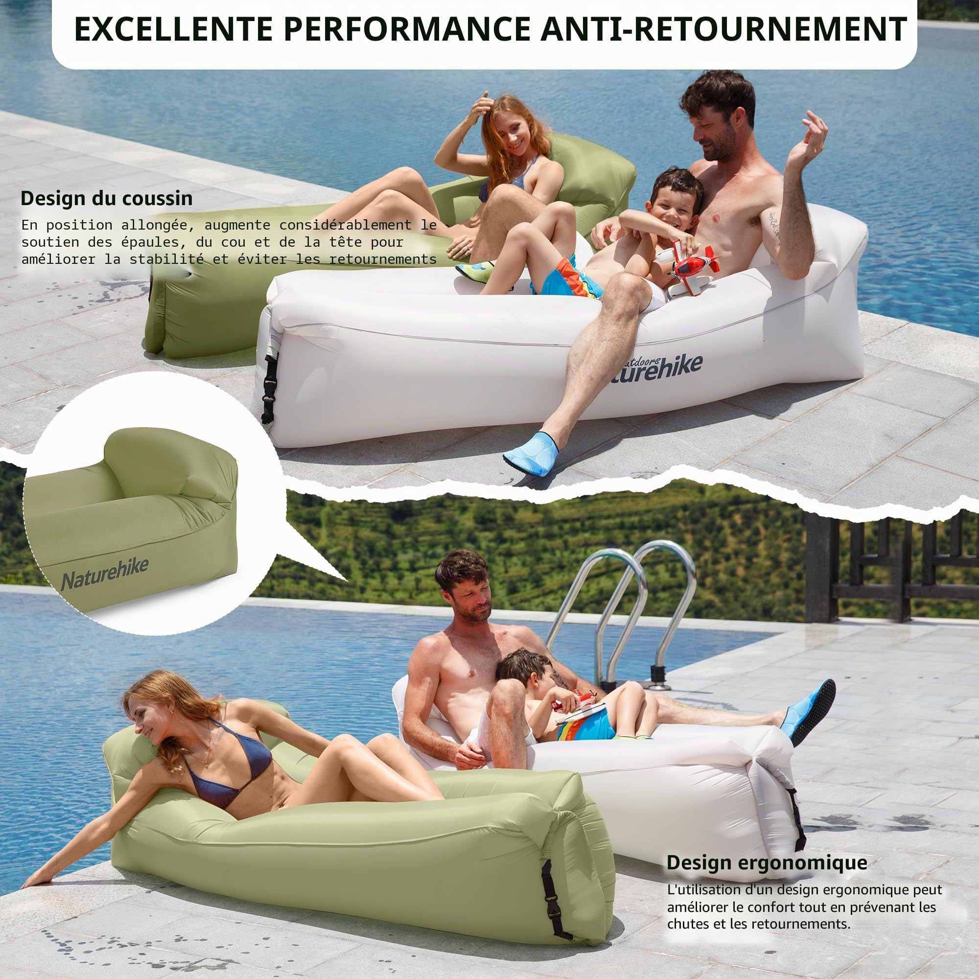 Naturehike Air Lounger Canapé Air étanche avec Paquet Portable, canapé Gonflable pour Voyage, Camping, Piscine et fête de Plage (Vert Avocat)