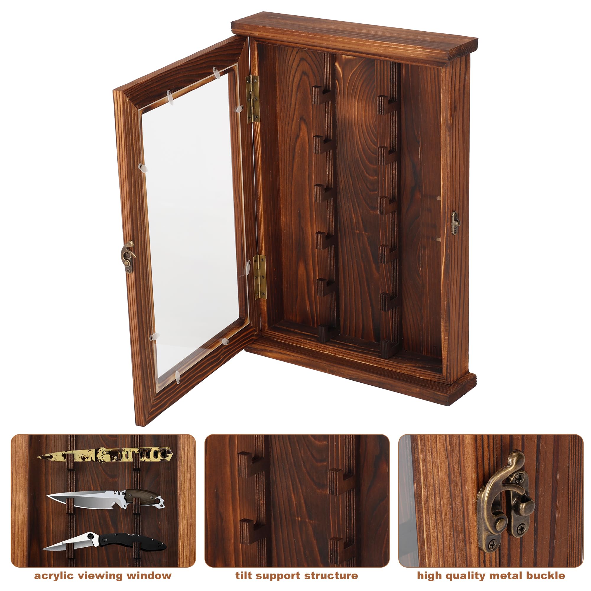 Messer-Vitrine Mit Acryl-Abdeckung & Holzsockel — Präsentationsbox Für 5 Messer
