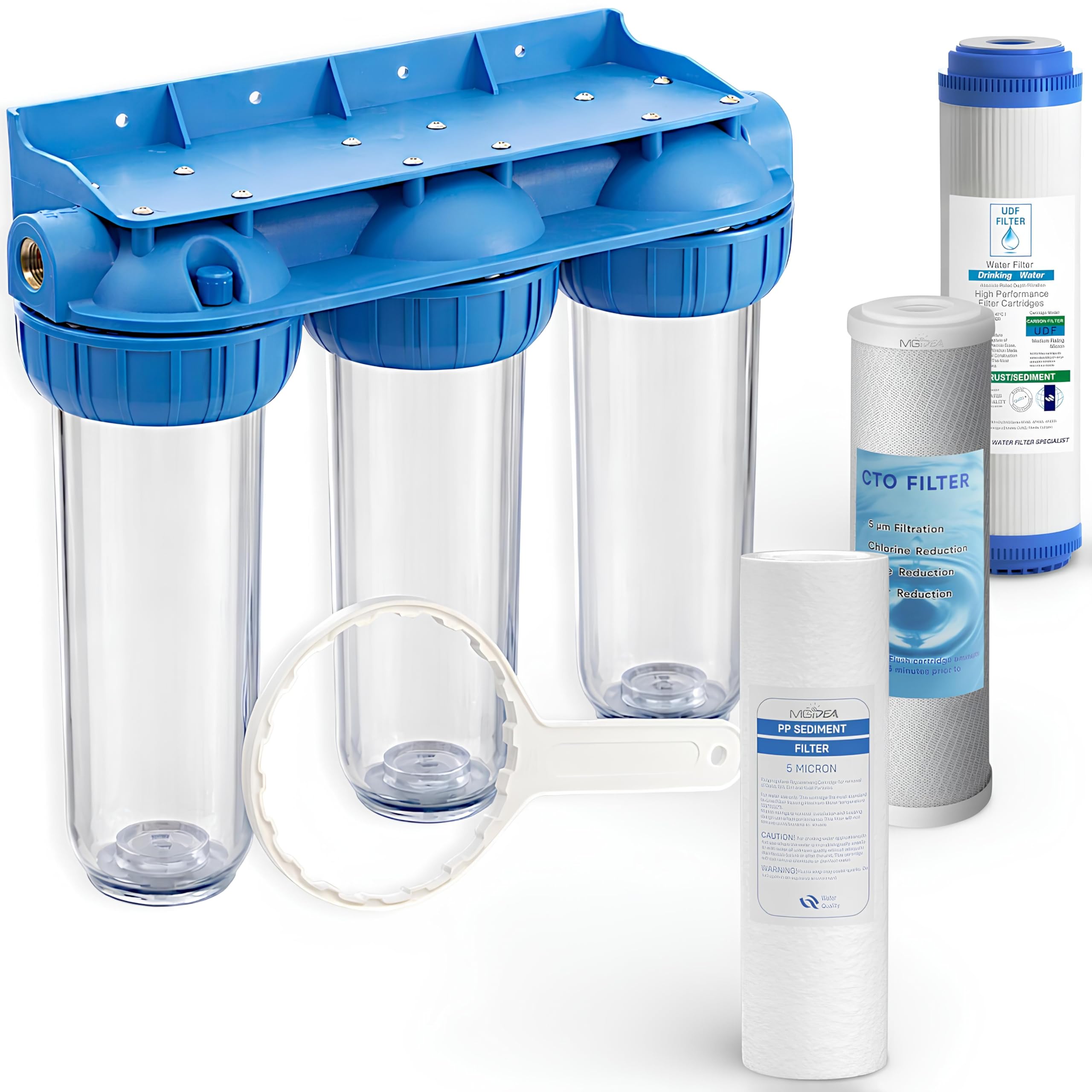 Depuratore Sistema Filtro Filtrazione Acqua 3 Stadi Cartucce 10" Pollici Filtri Sedimenti e Carboni Attivi, 254mm per impanti idrici domestici (1/2" (20,67mm))