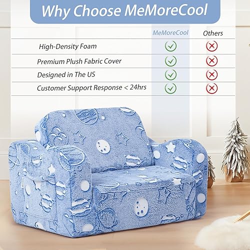 Miniatura 46 de MeMoreCool Sofá de dinosaurio para niños, silla plegable para niños pequeños, sofá cama convertible que brilla en la oscuridad, salón plegable para