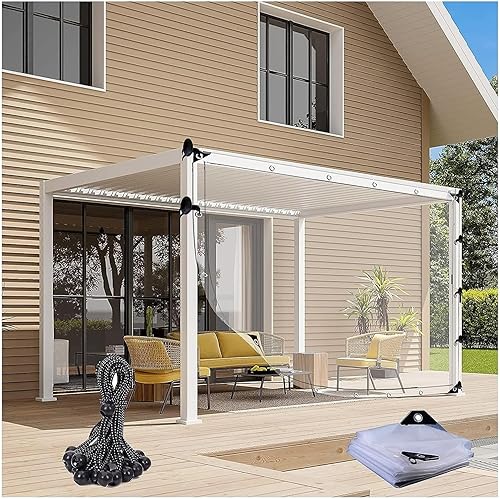 WZYJLyds Cortina de lona transparente para exteriores, paneles laterales impermeables, lona transparente con ojales, para pérgola, porche, cenador,